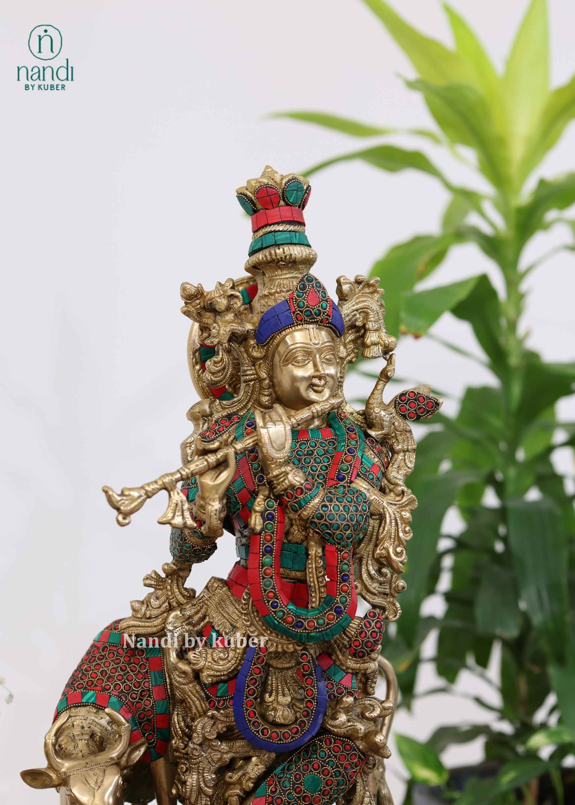 Brass Cow Krishna - side view