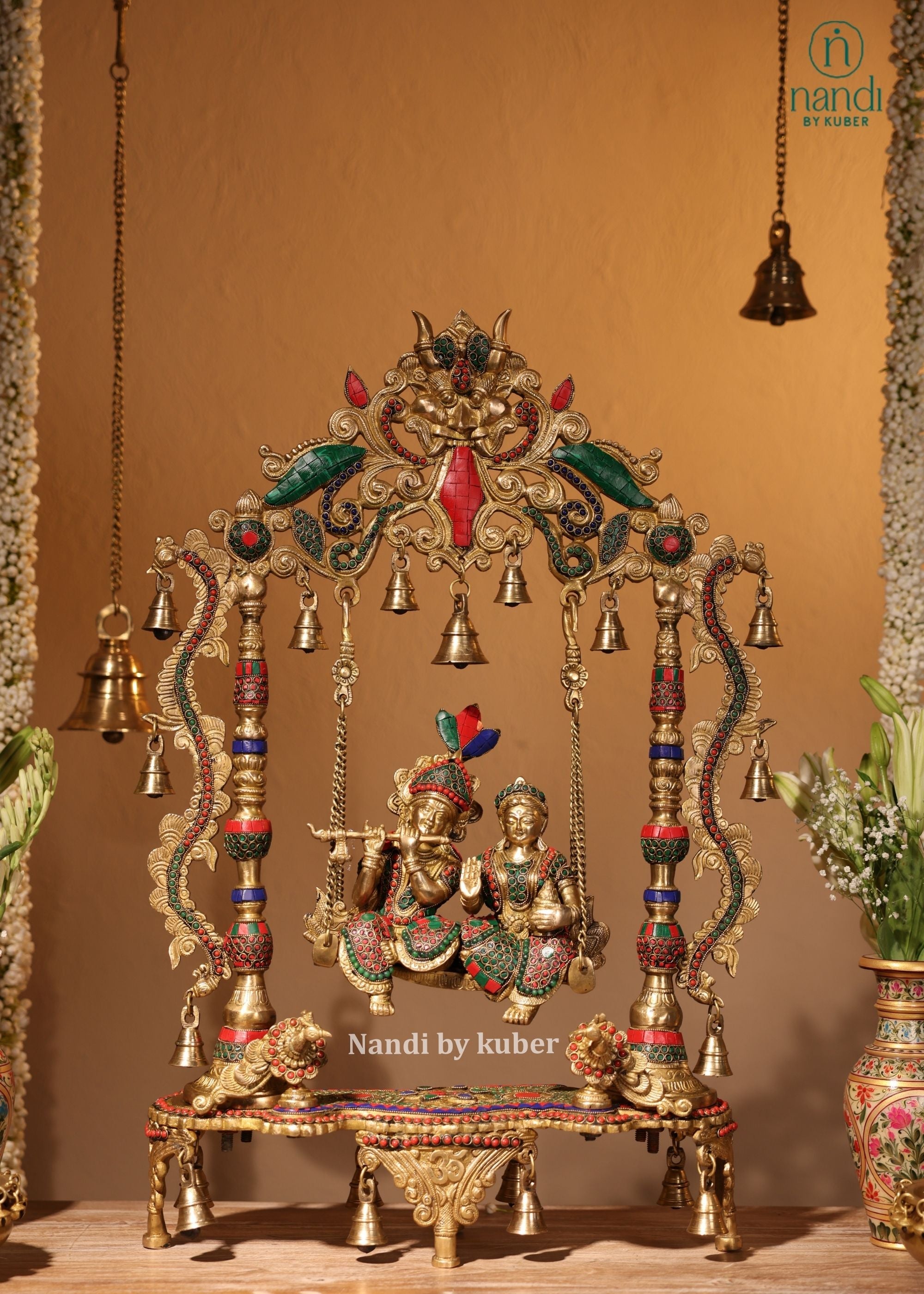 Brass Radha Krishna Swing Temple - additional view