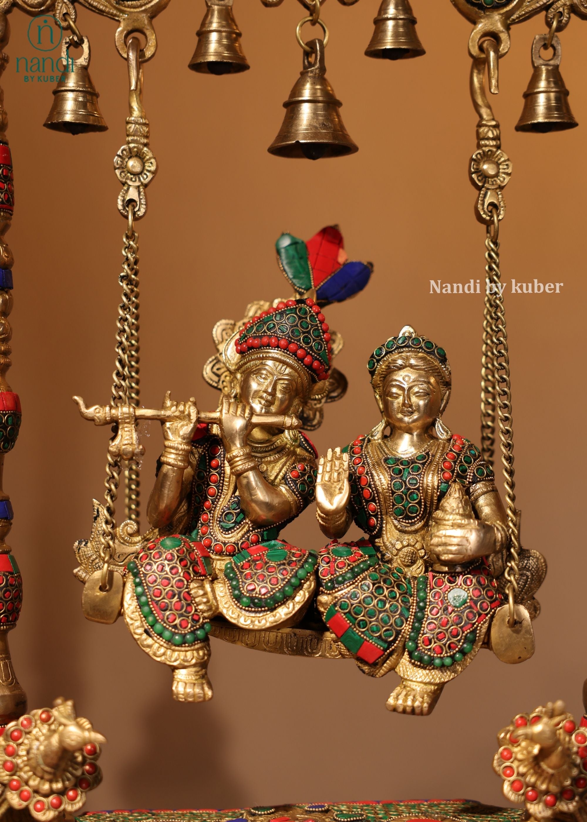 Brass Radha Krishna Swing Temple - detail view