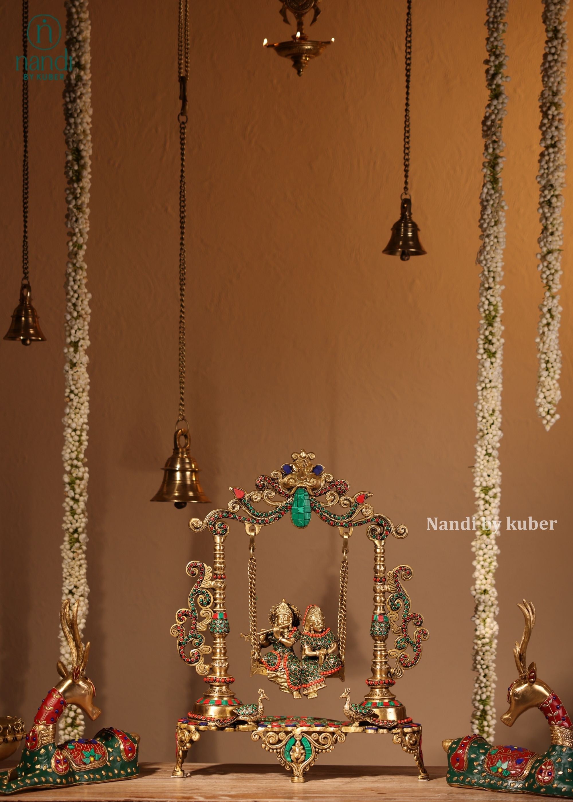Brass Radha Krishna Swing - front view