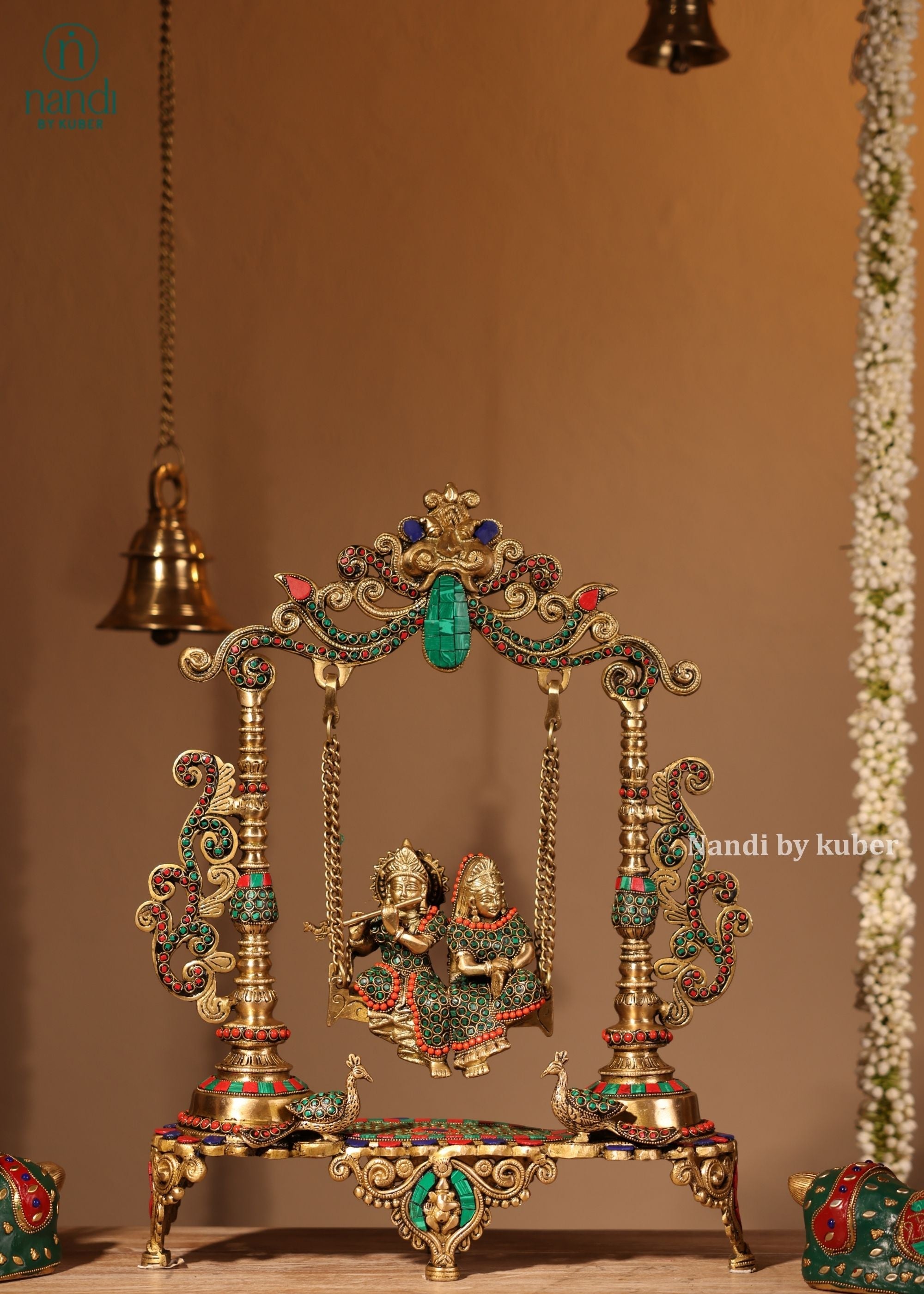 Brass Radha Krishna Swing With Frame - additional view
