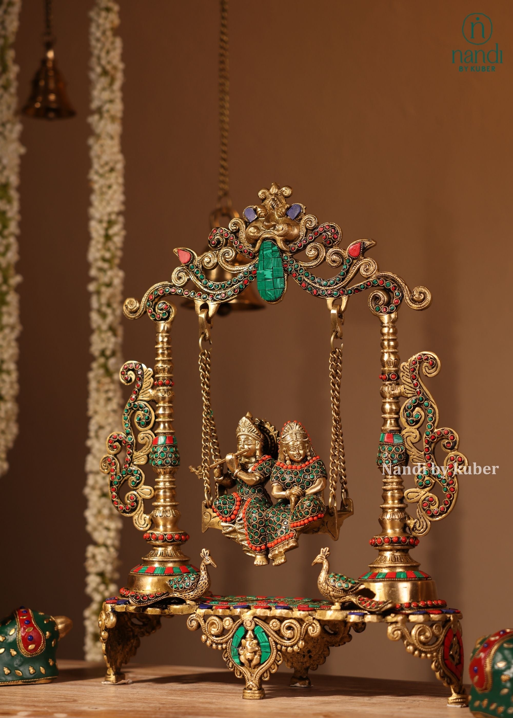 Brass Radha Krishna Swing - side view