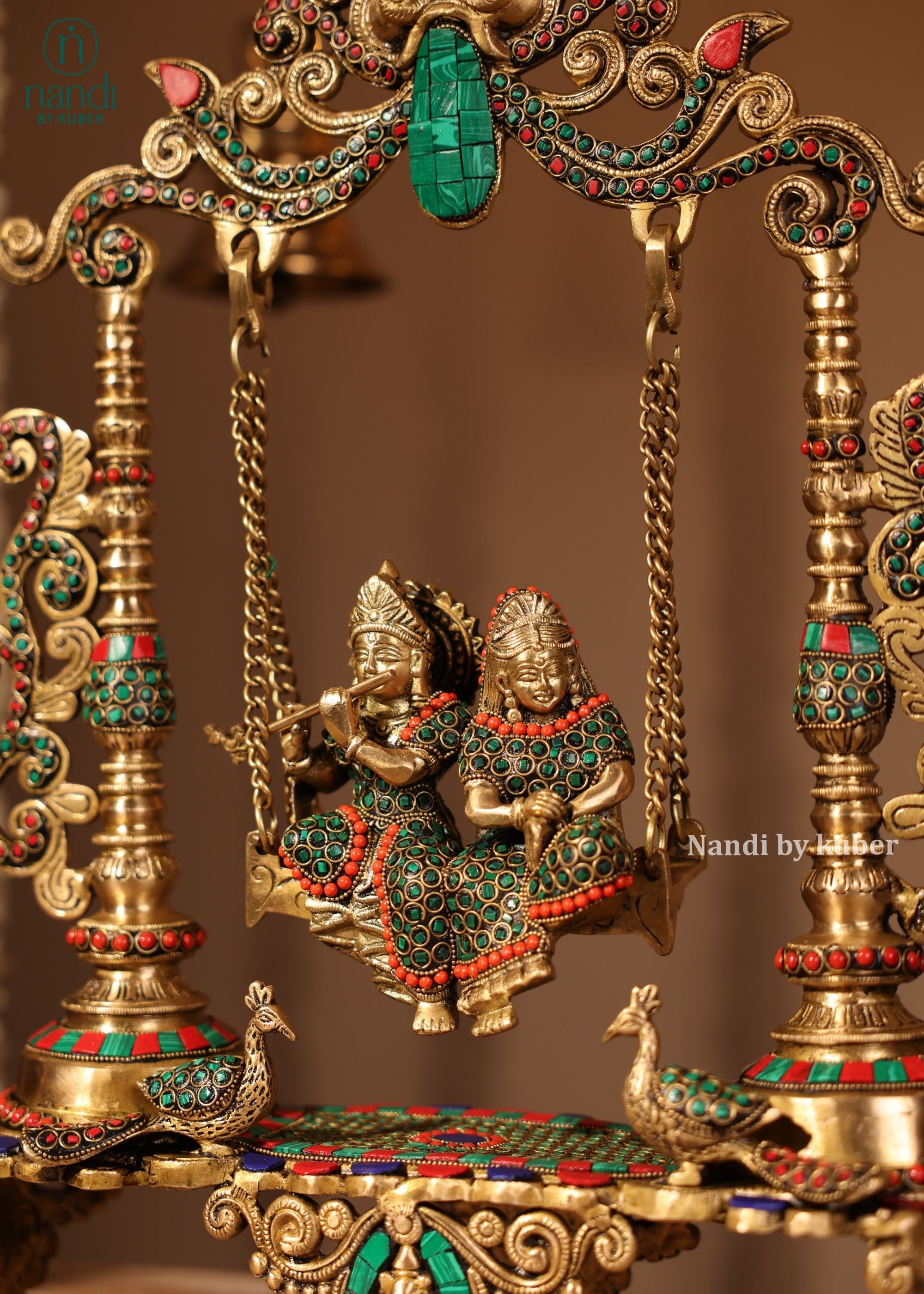 Brass Radha Krishna Swing - detail view