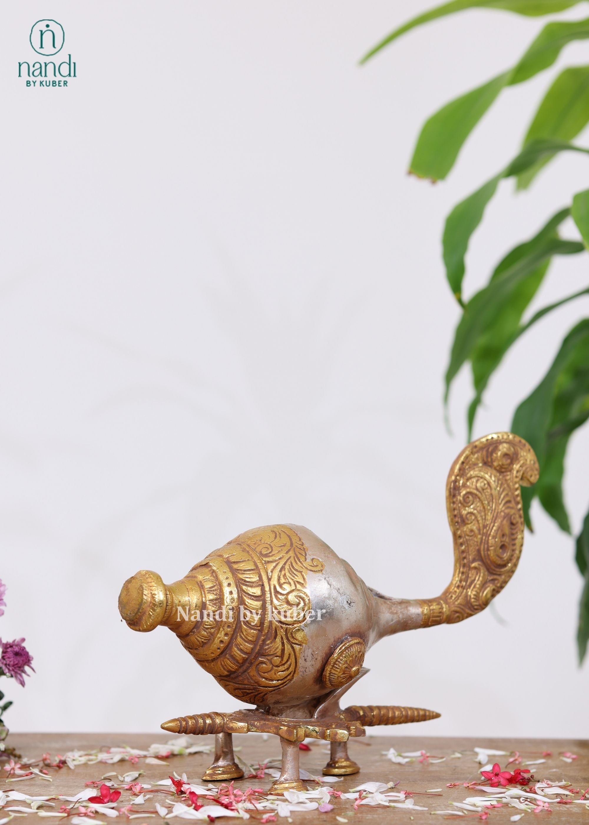 Brass Silver Gold Counch on Stand - side view