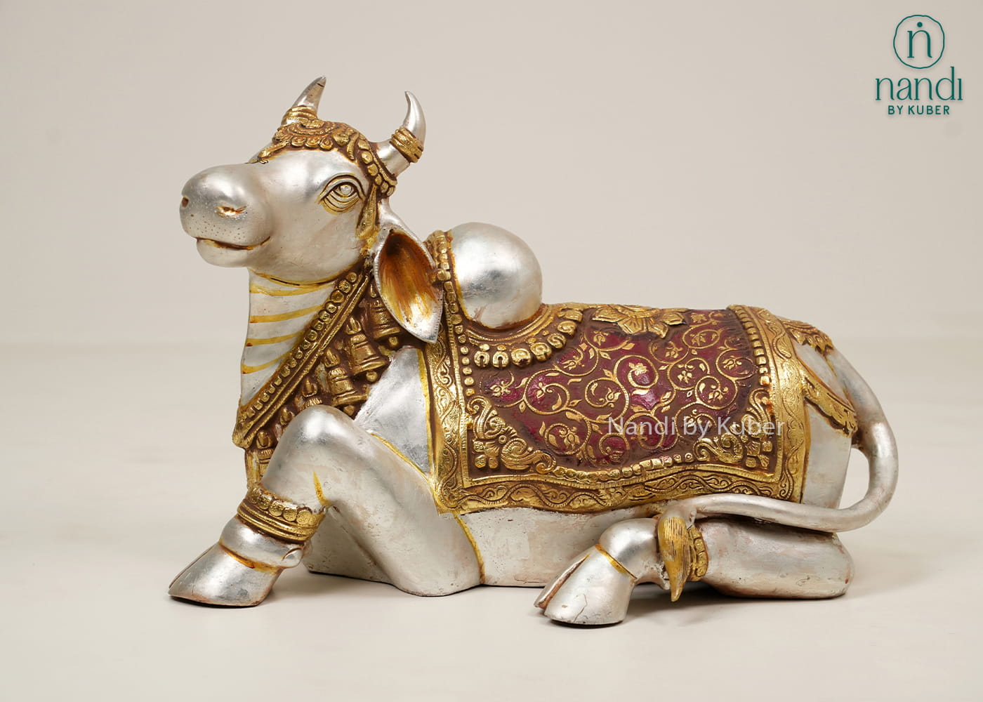 Brass Nandi Carved Silver Gold