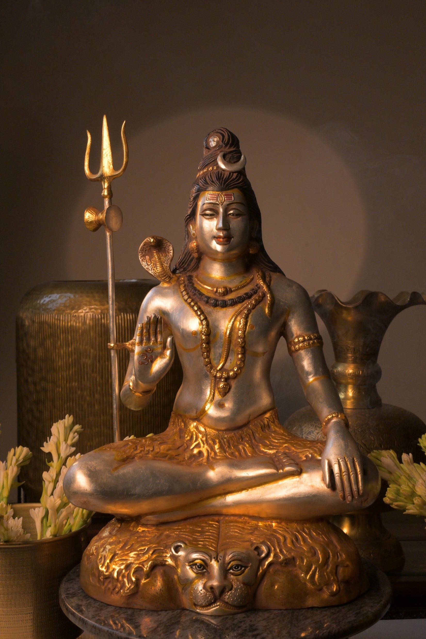 Brass Silver Gold Shiva Meditating