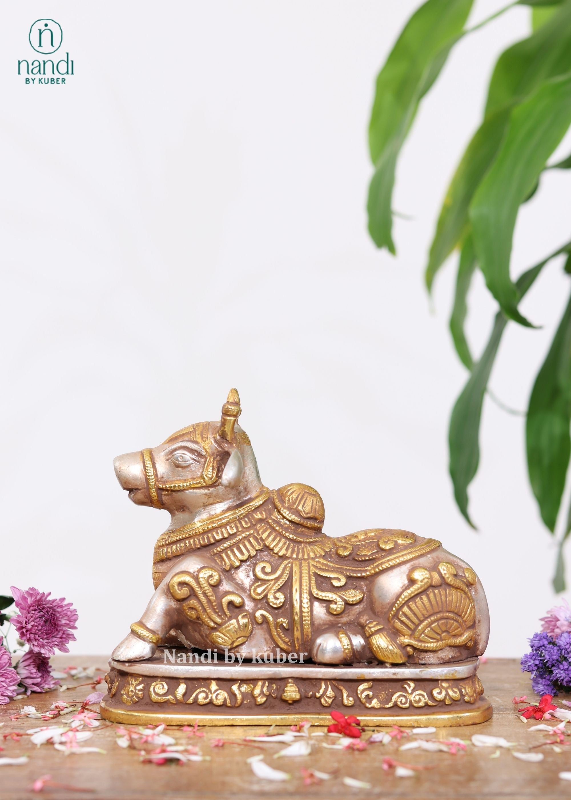 Brass Silver Gold Nandi Carving - front view
