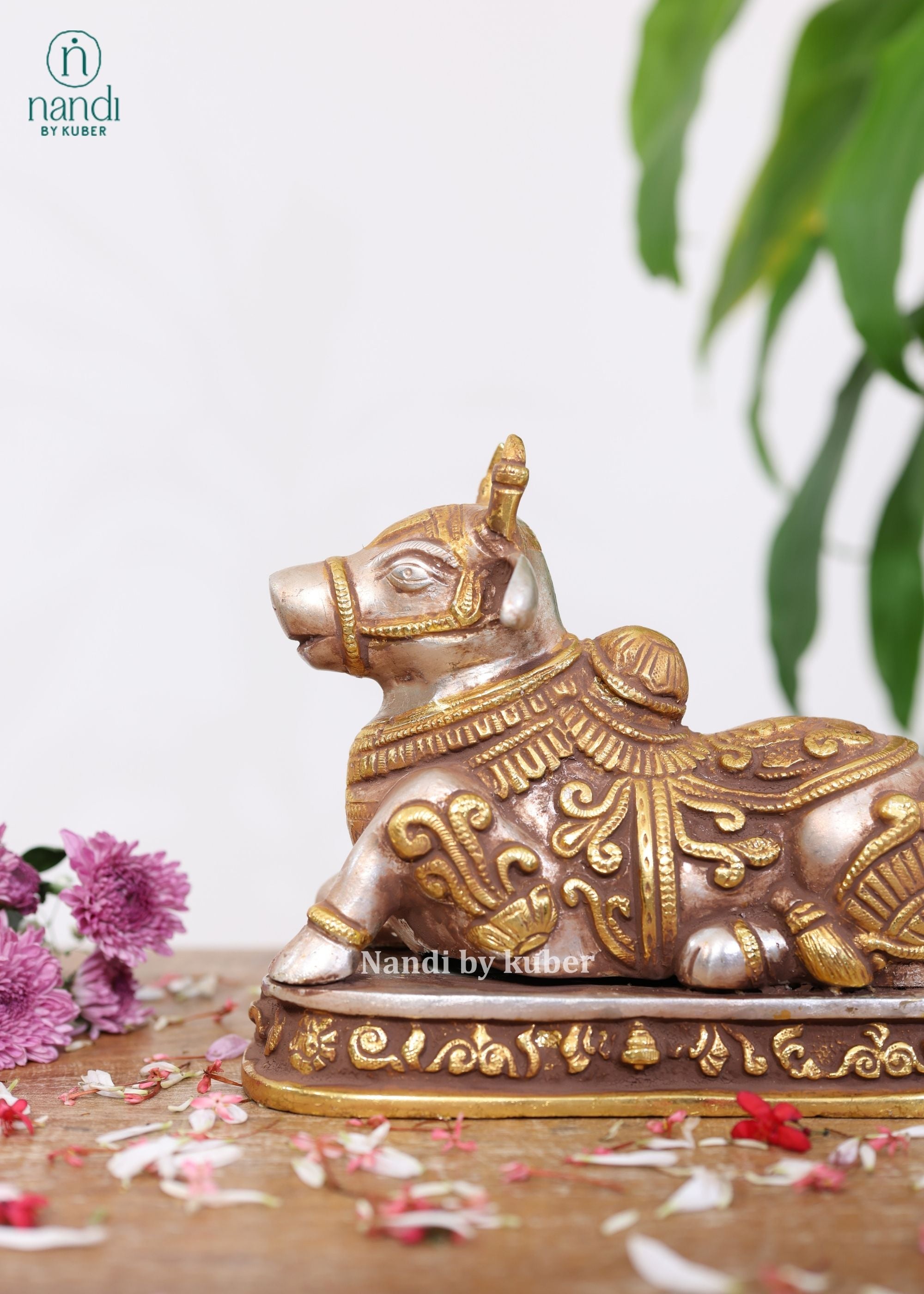 Brass Silver Gold Nandi Carving - side view