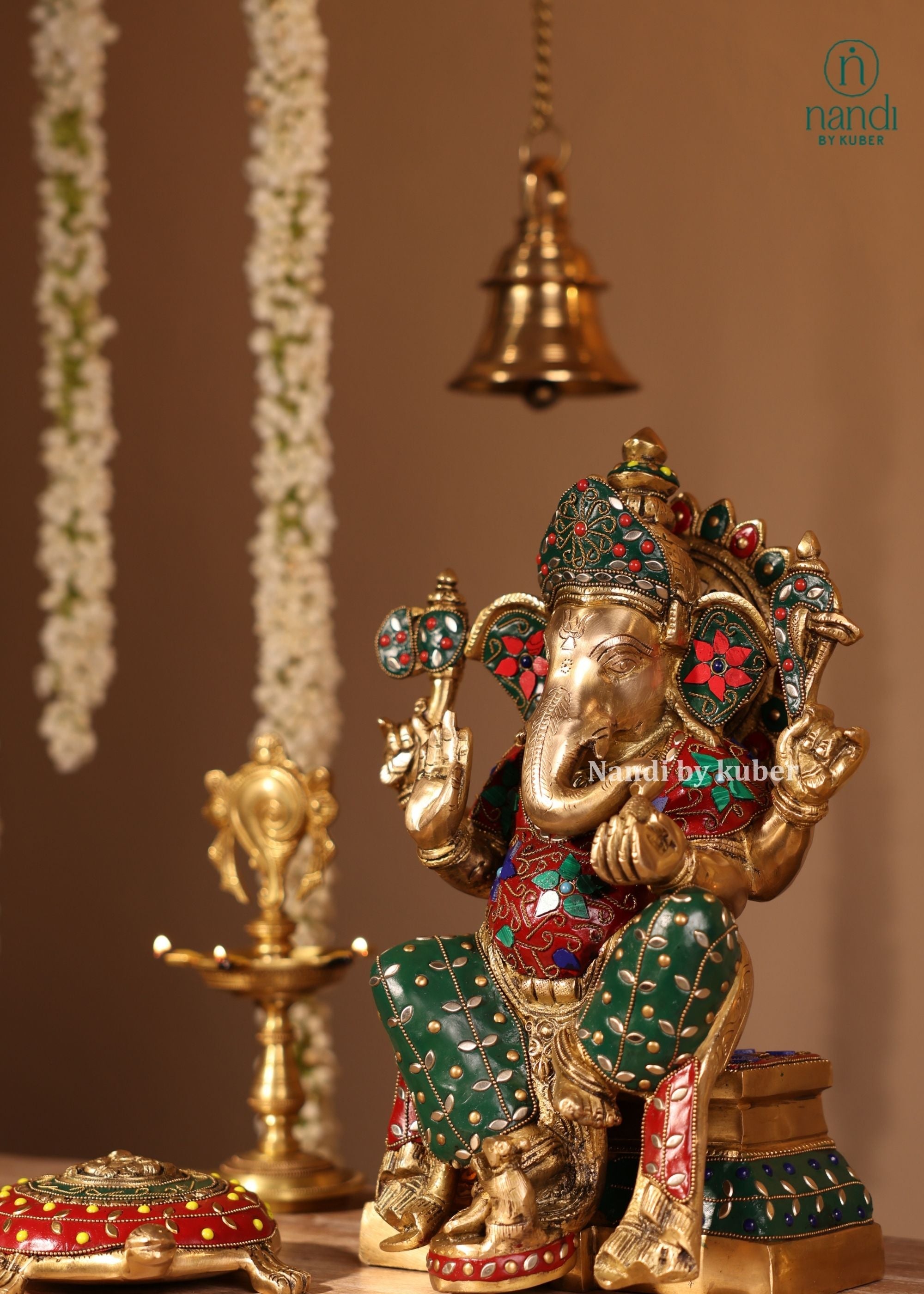 Brass Ganesha Sitting On Singhasan - additional view 2