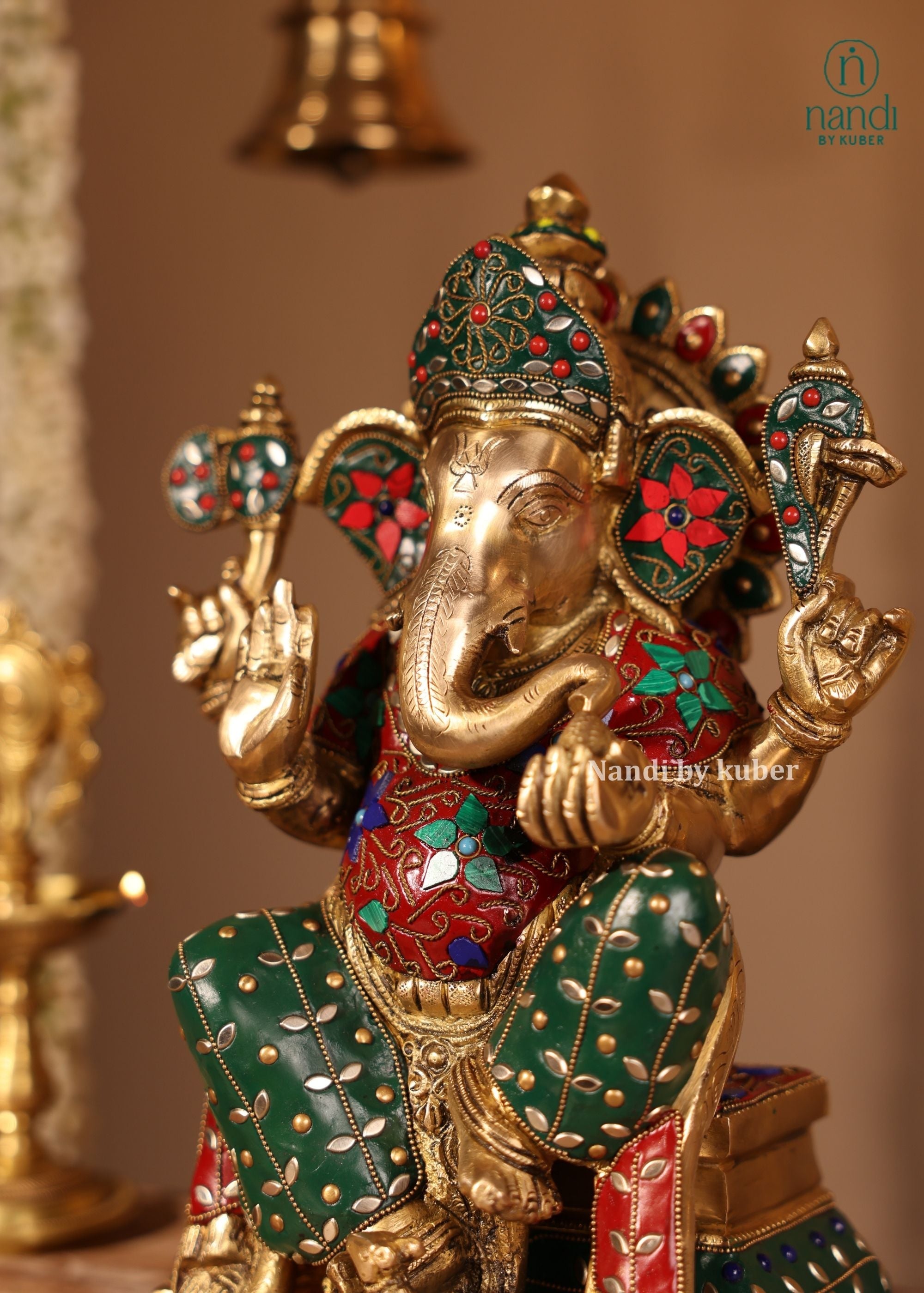 Brass Ganesha Sitting On Singhasan - additional view 3