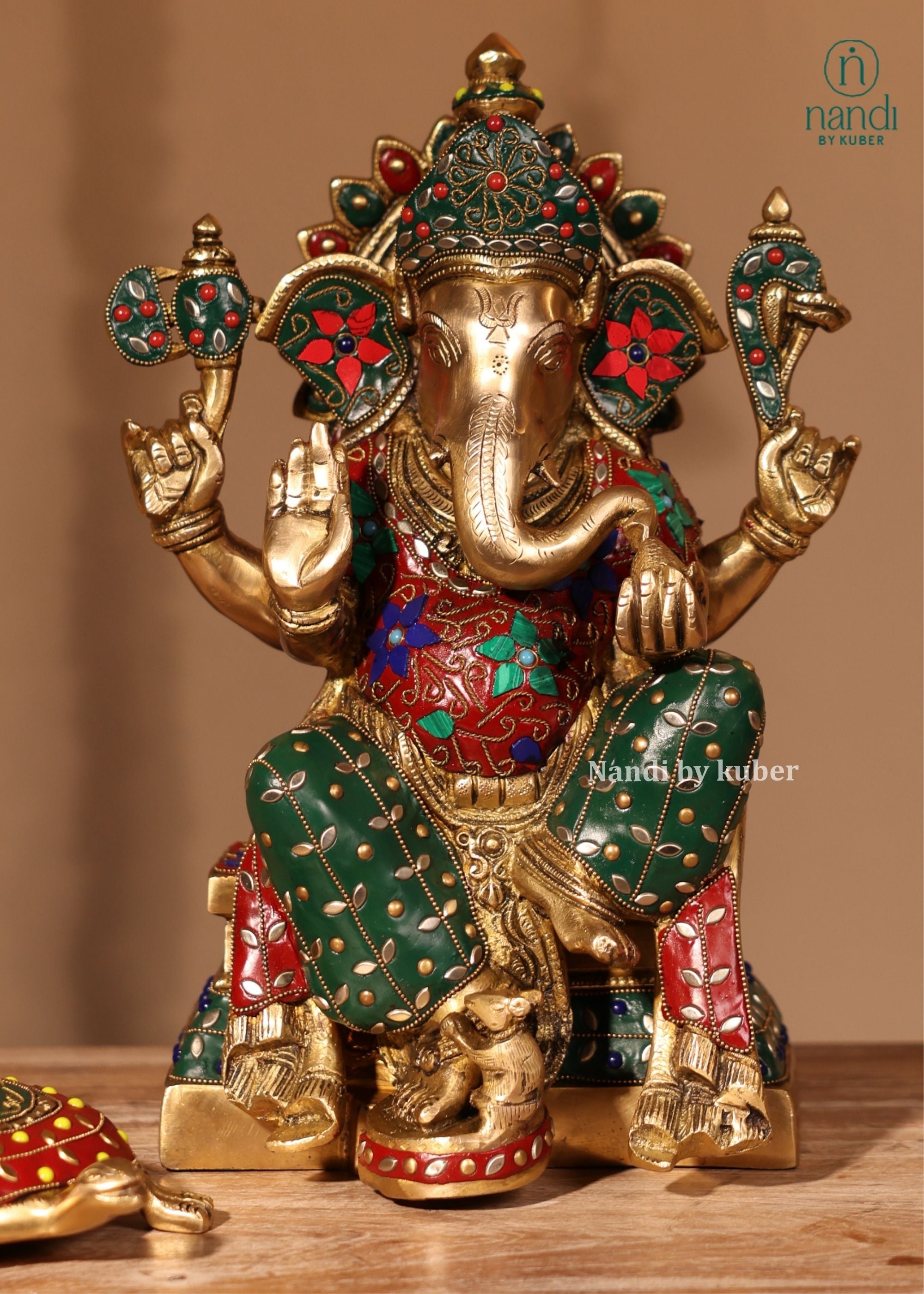 Brass Ganesha Sitting On Singhasan - lifestyle view