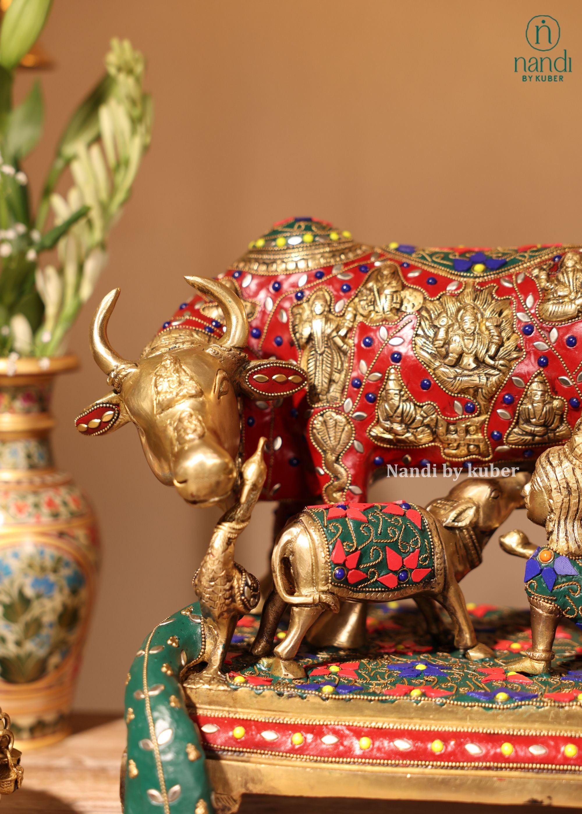 Brass Cow And Calf Kamdhenu - lifestyle view