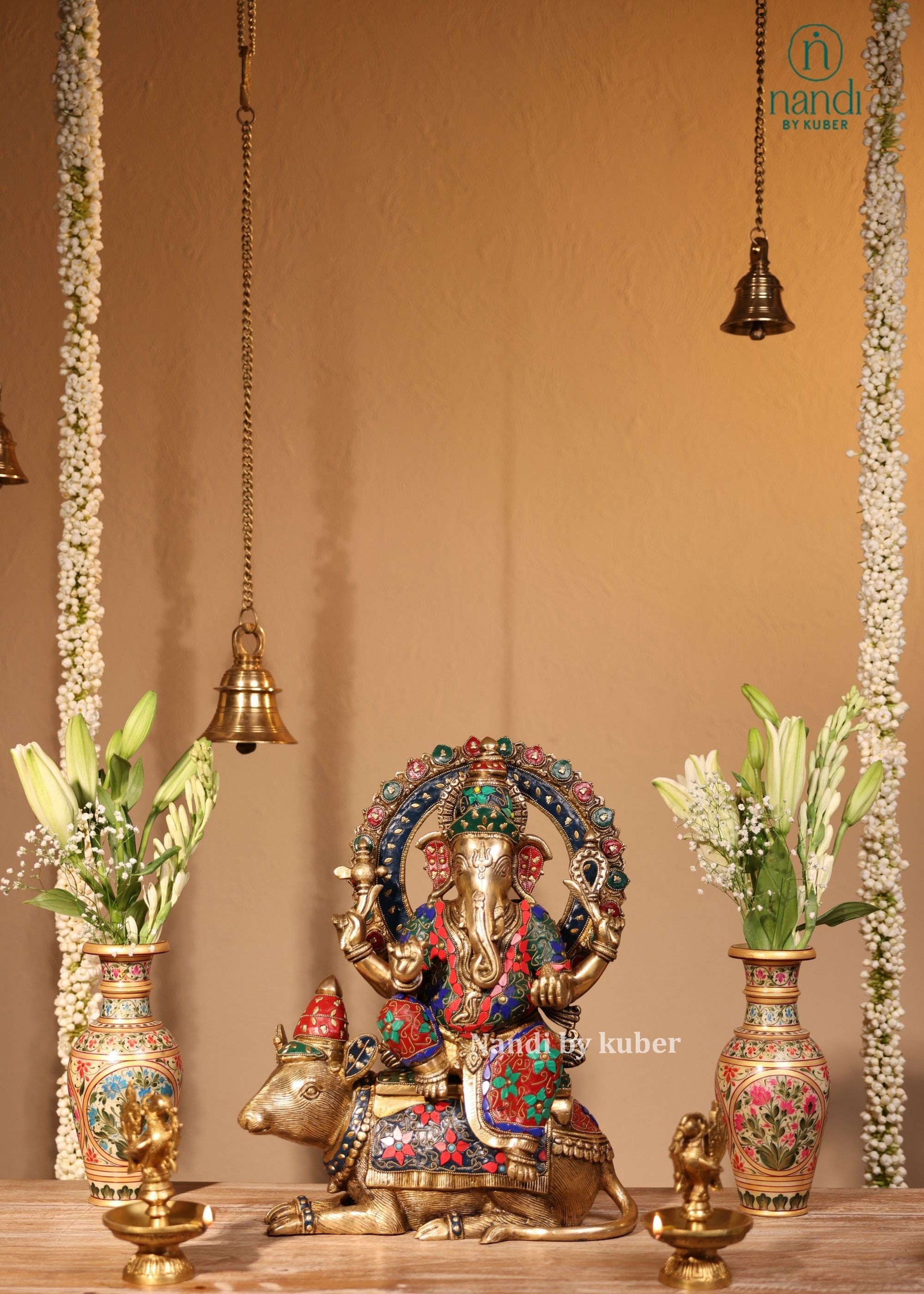 Brass Ganesha Sitting On Rat - front view