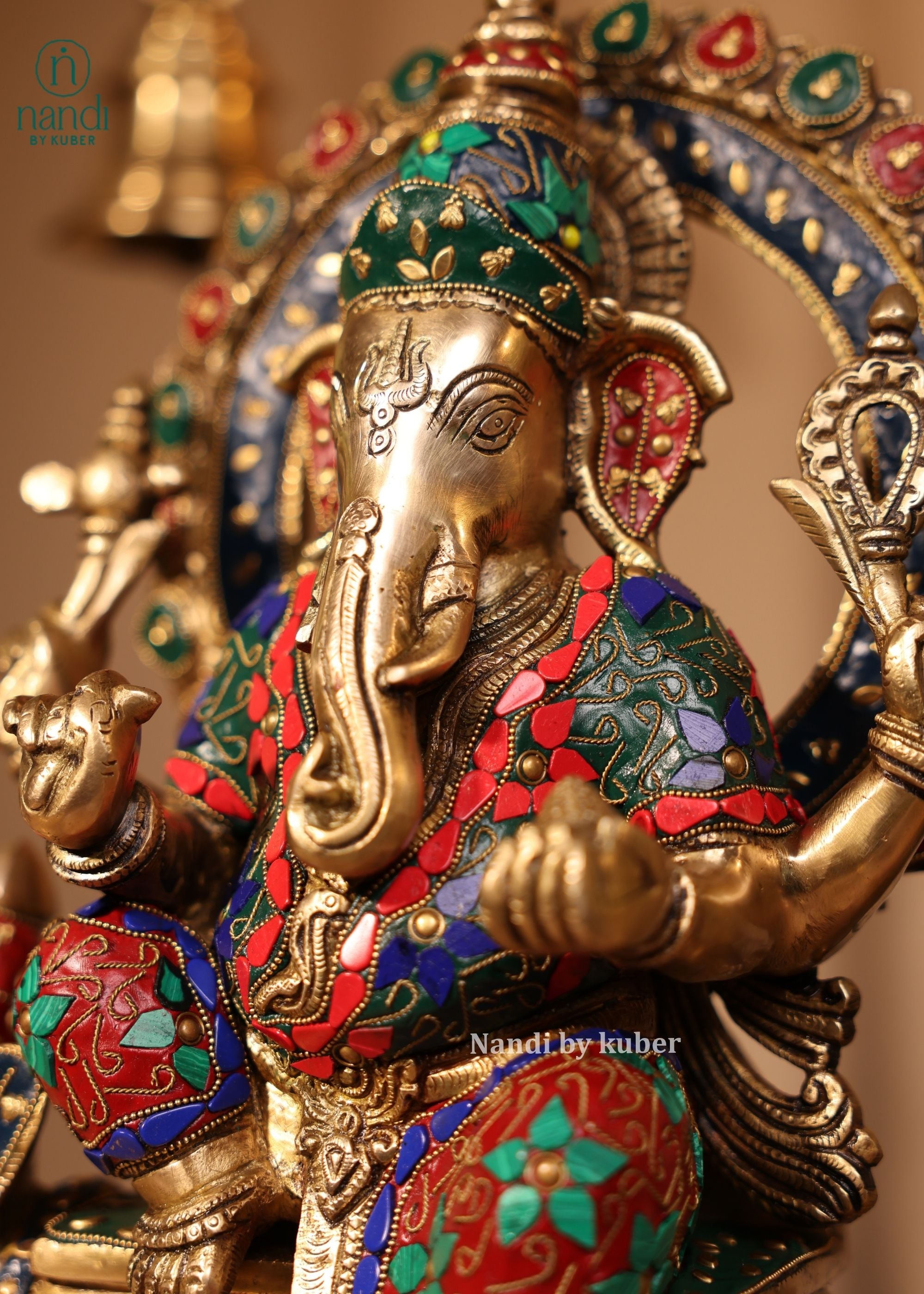 Brass Ganesha Sitting On Rat - side view