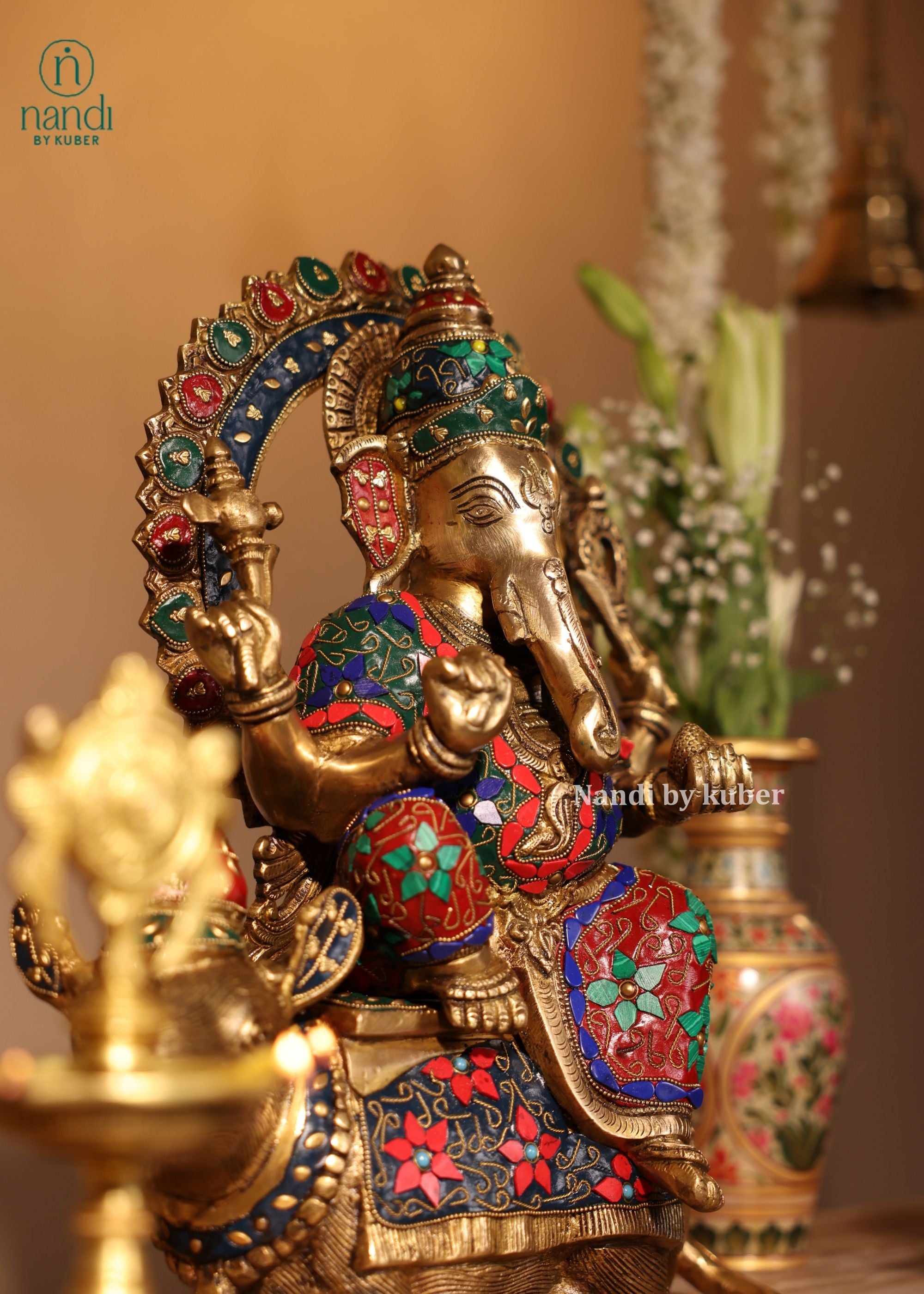 Brass Ganesha Sitting On Rat - additional view