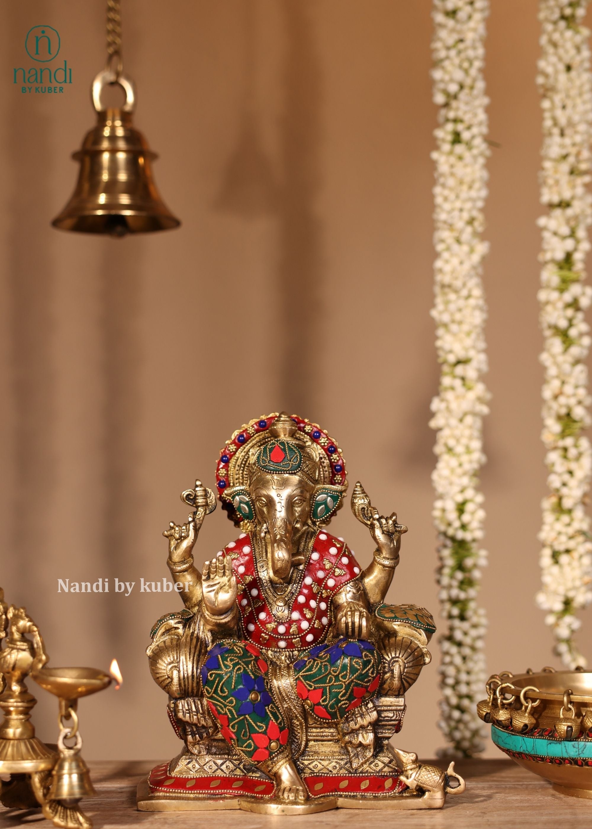 Brass Ganesha Sitting - front view
