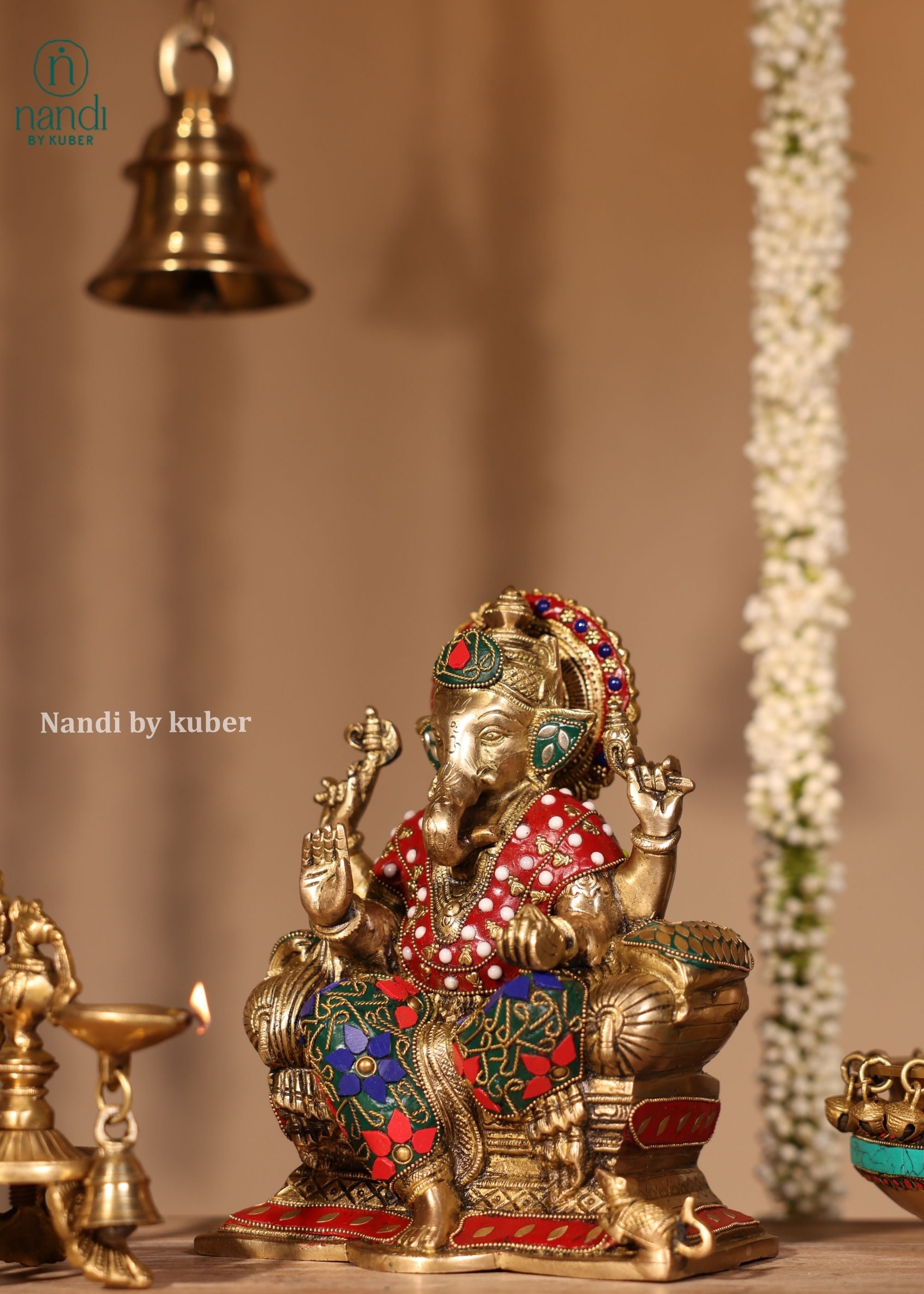 Brass Ganesha Sitting - lifestyle view