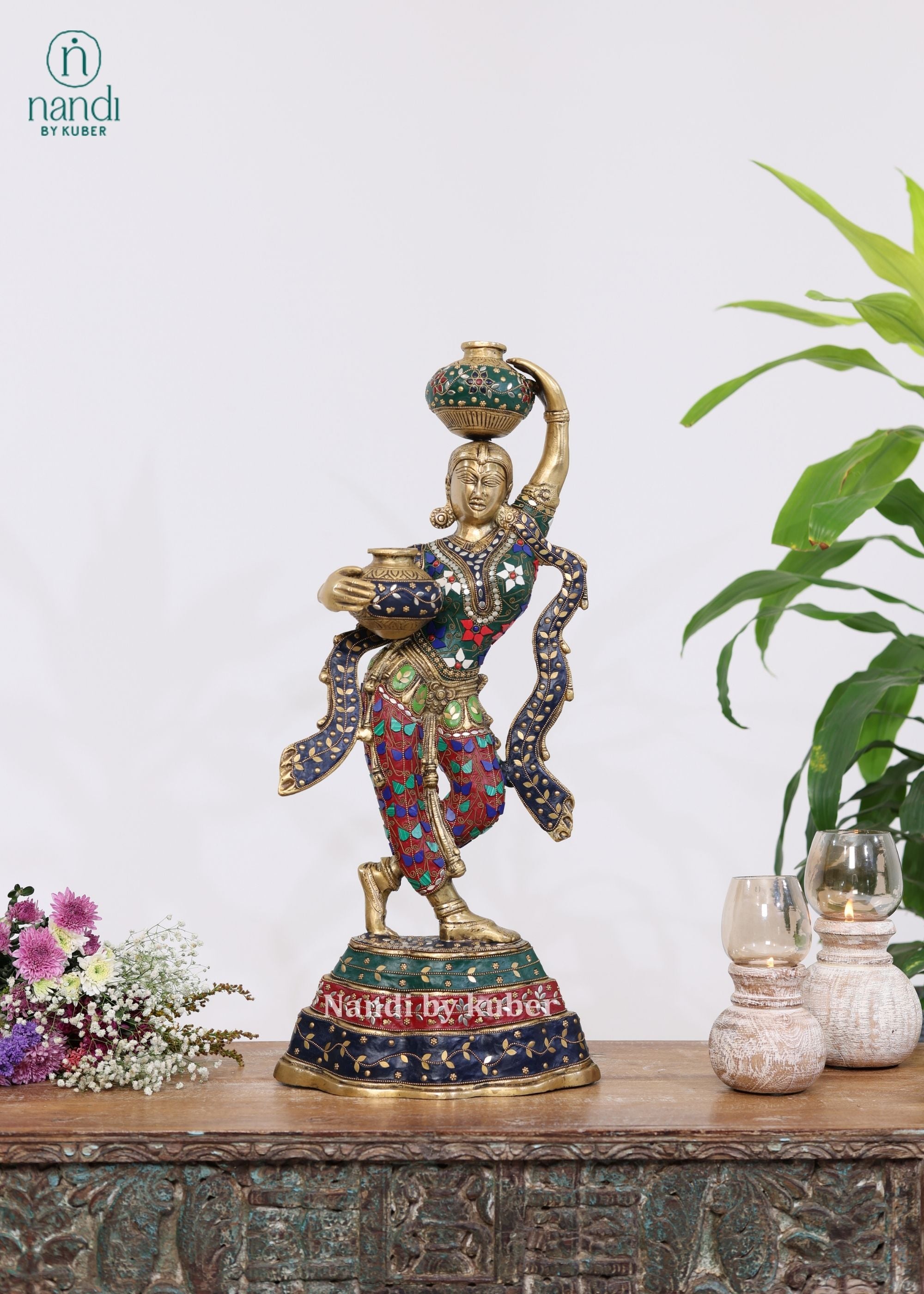 Brass Lady With Pot - detail view