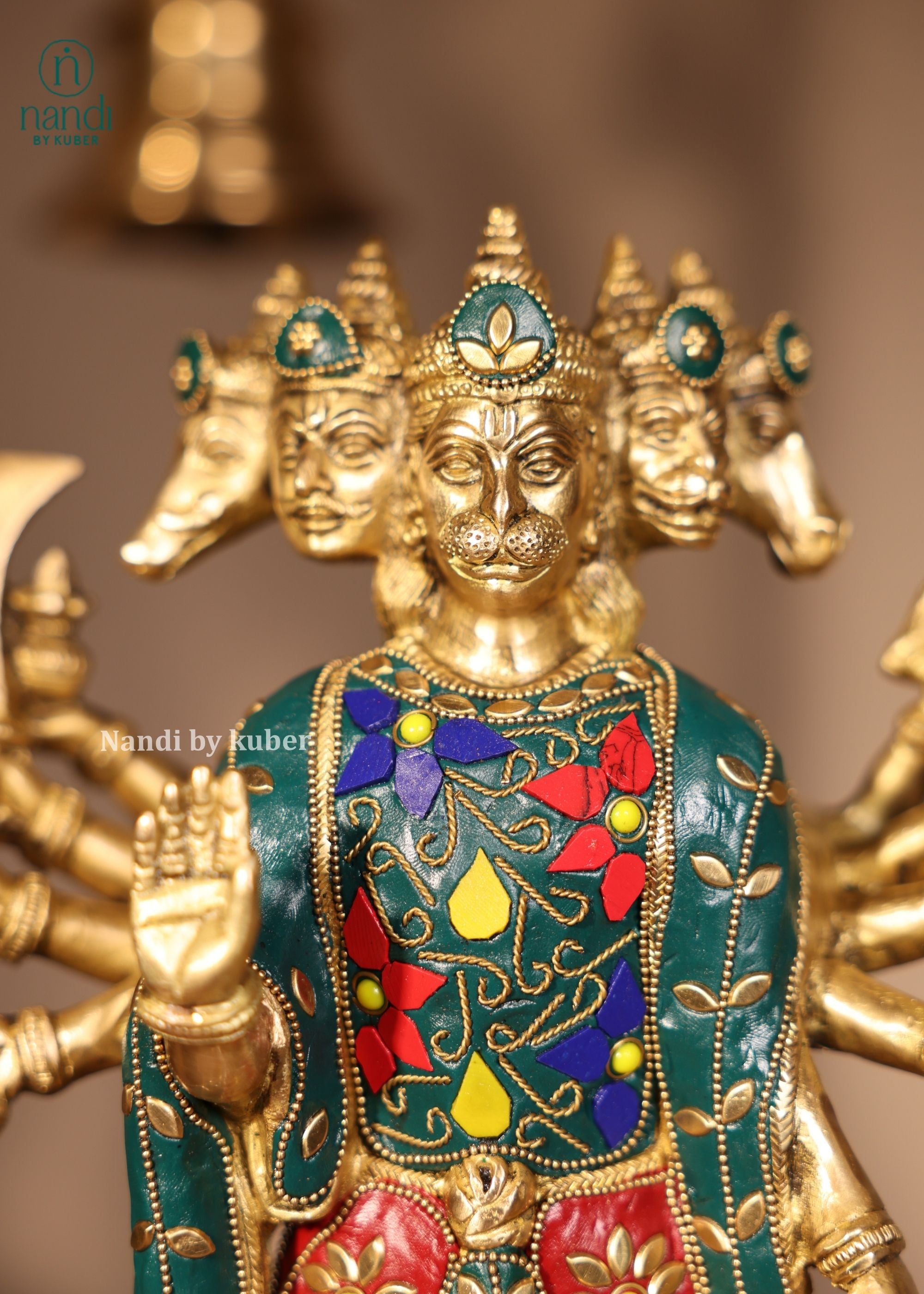 Brass Panchmukhi Hanuman Standing - front view