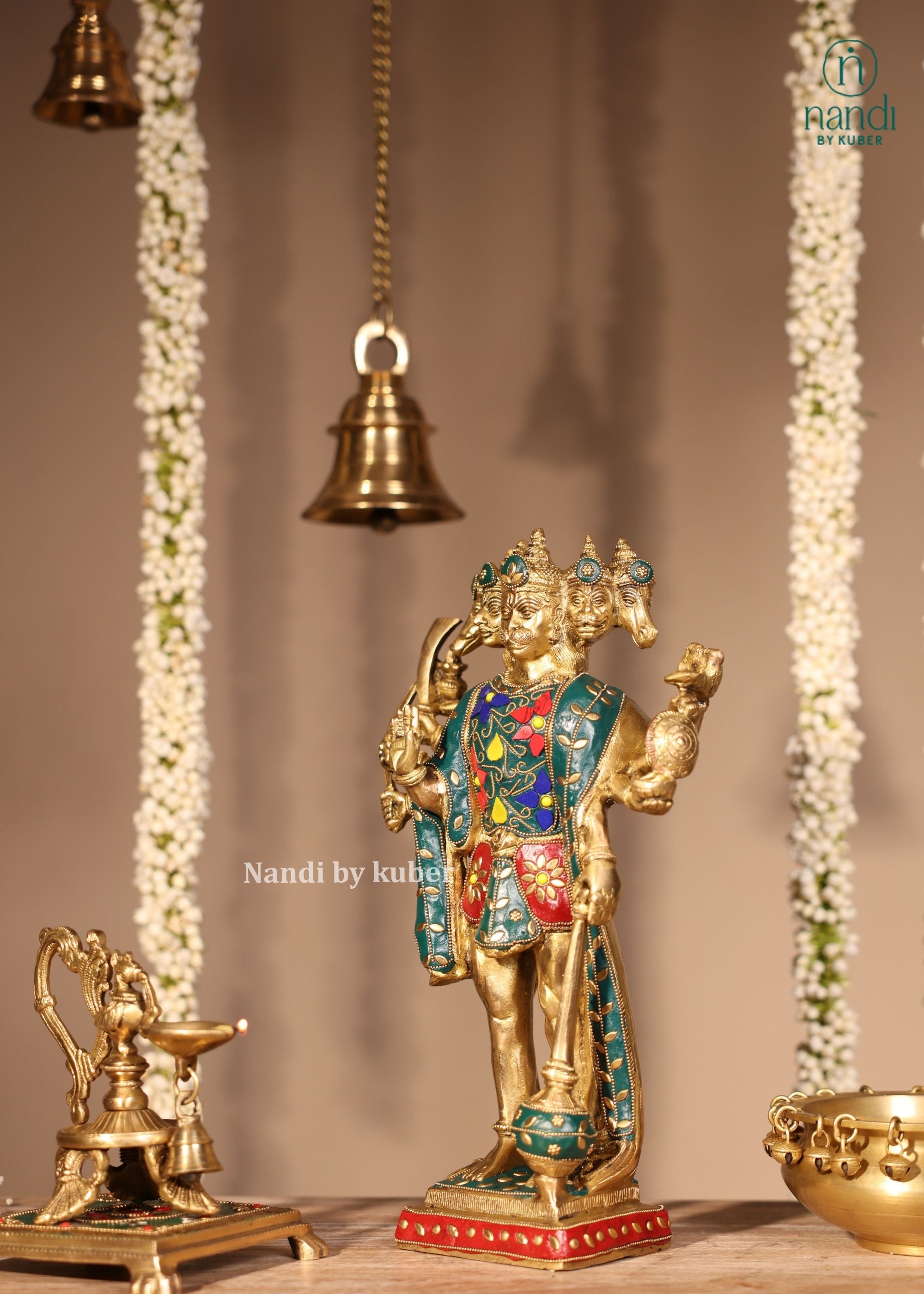 Brass Panchmukhi Hanuman Standing - detail view