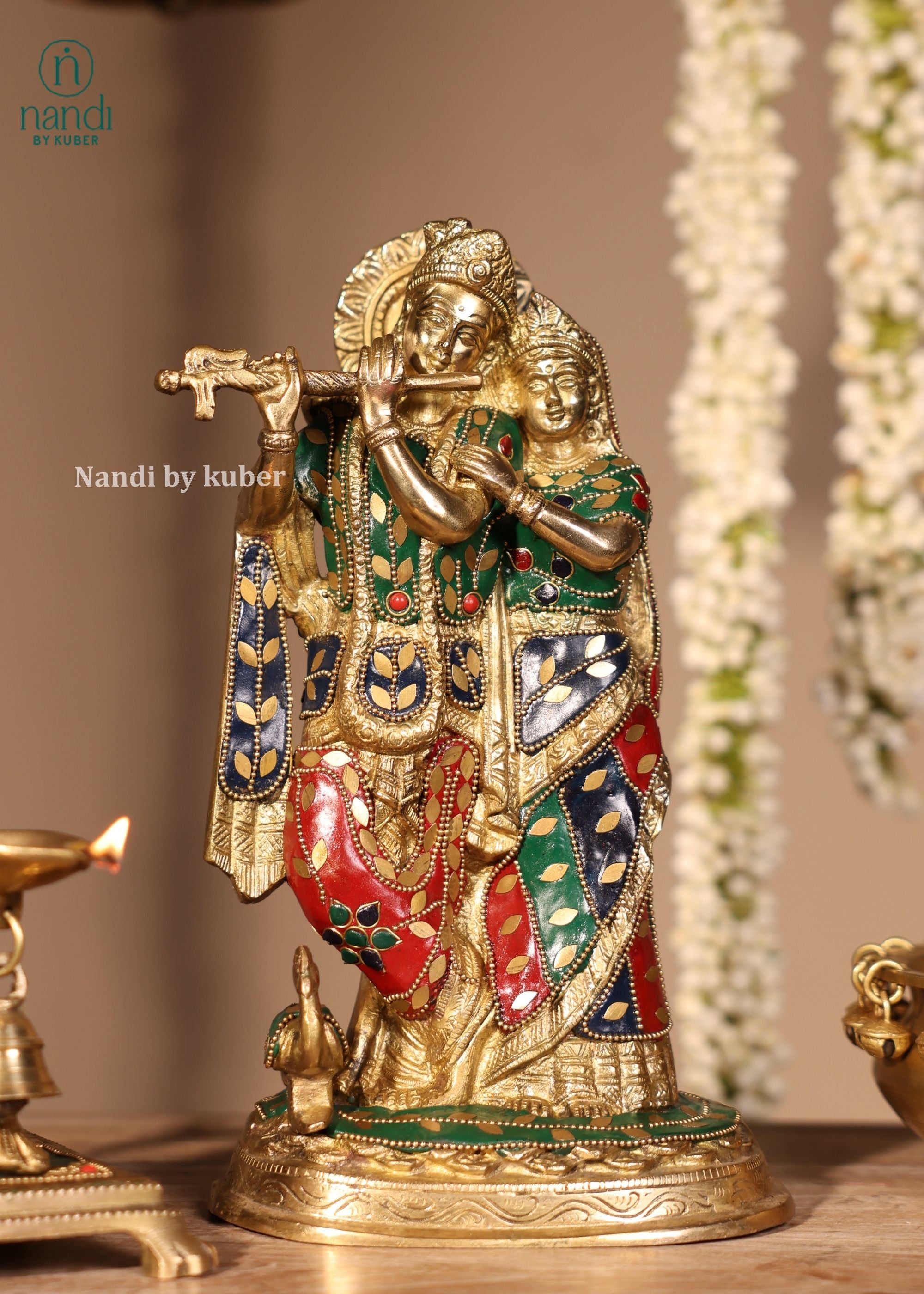 Brass Radha Krishna - side view