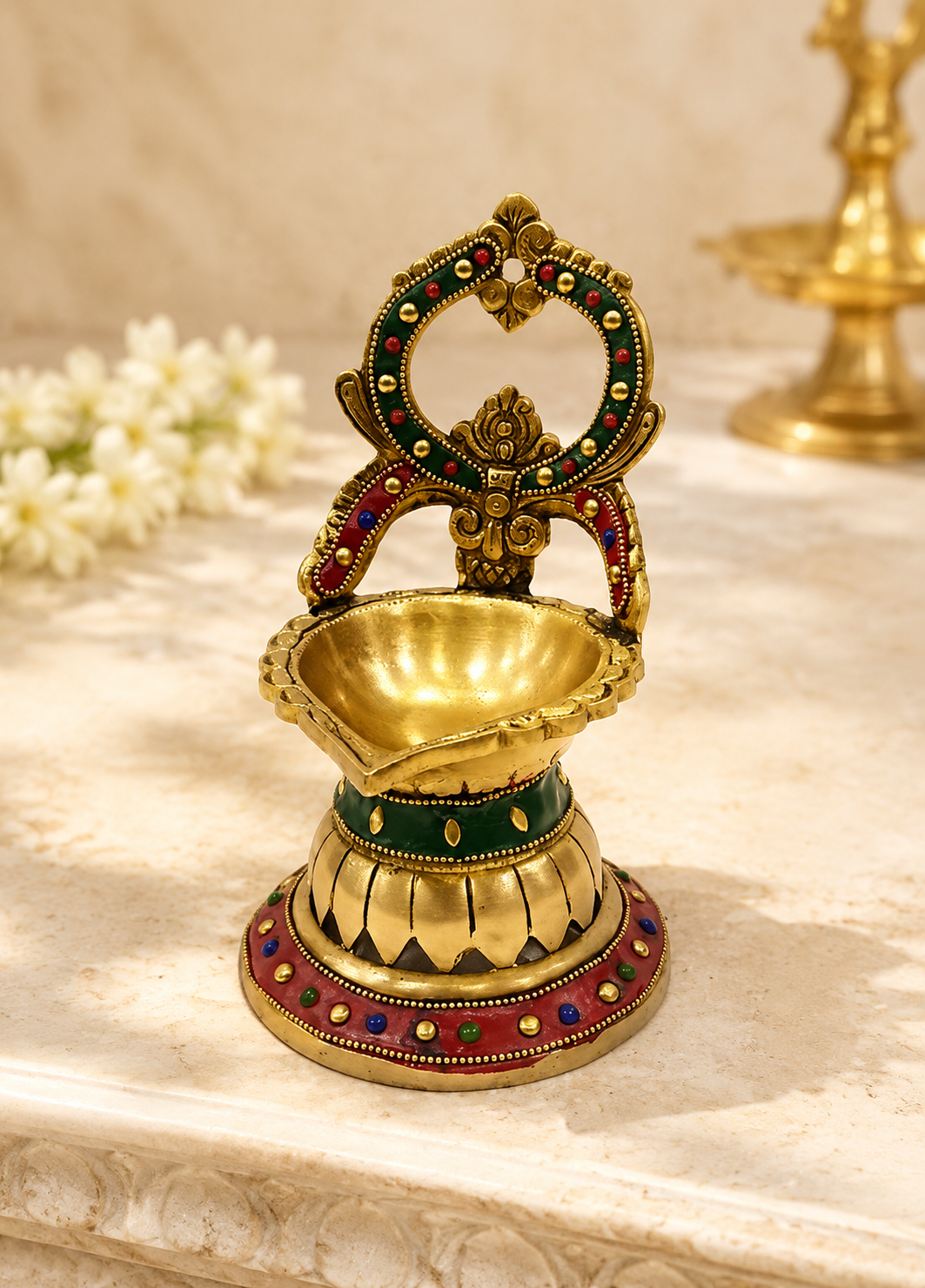 Brass Diya Arch - side view