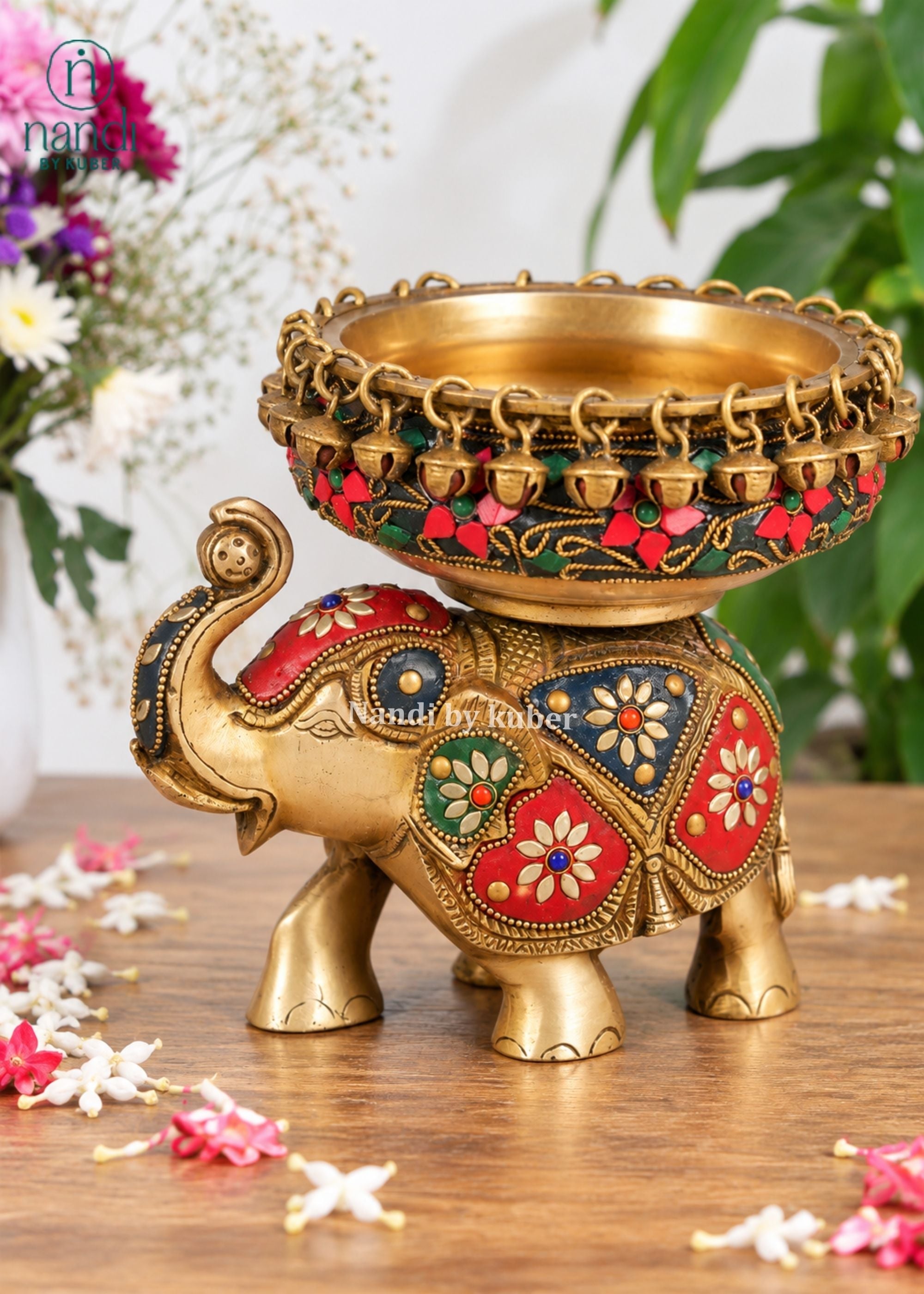 Brass Urli Elephant - angle 2