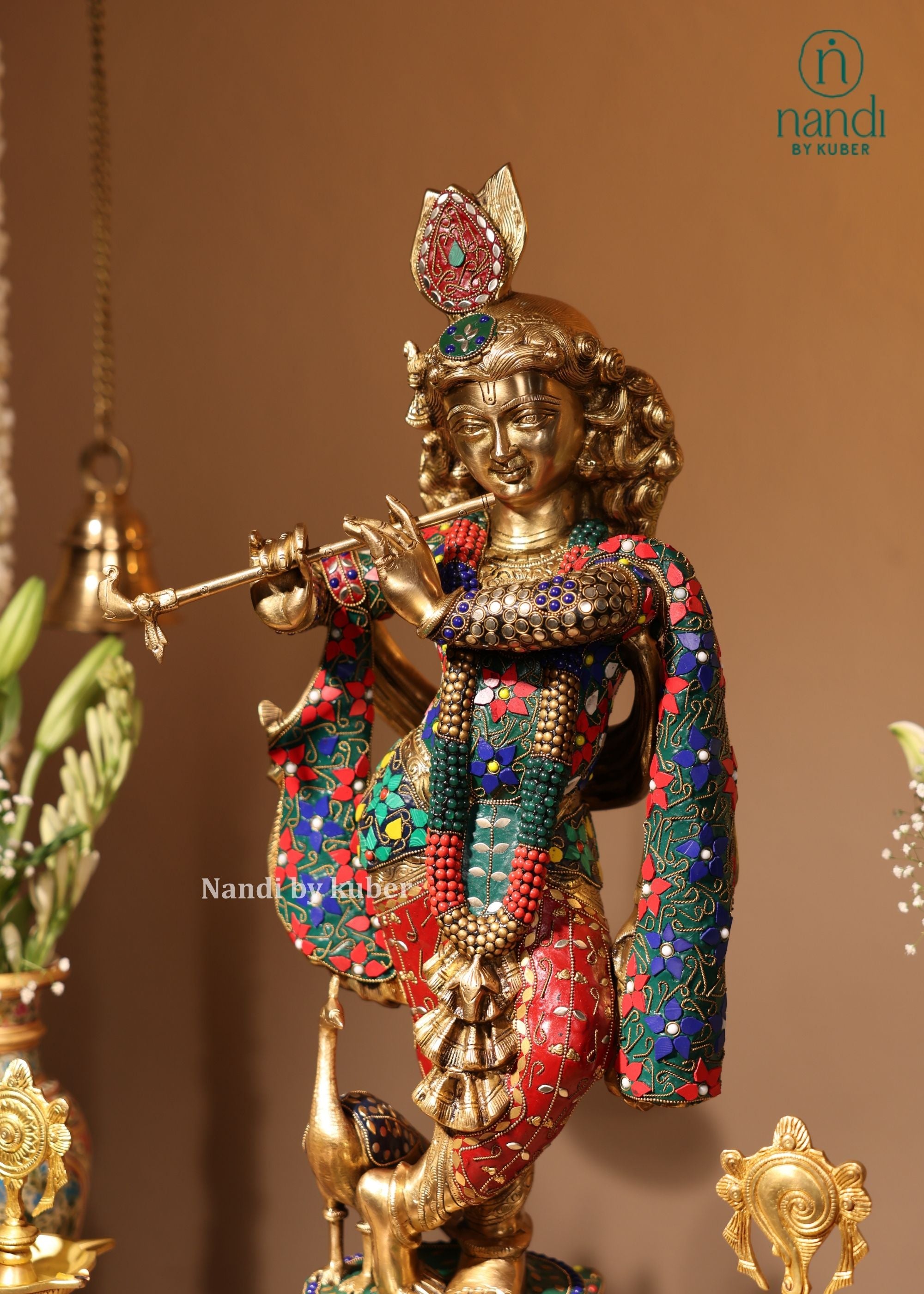 Brass Krishna Standing Lotus Base - front view