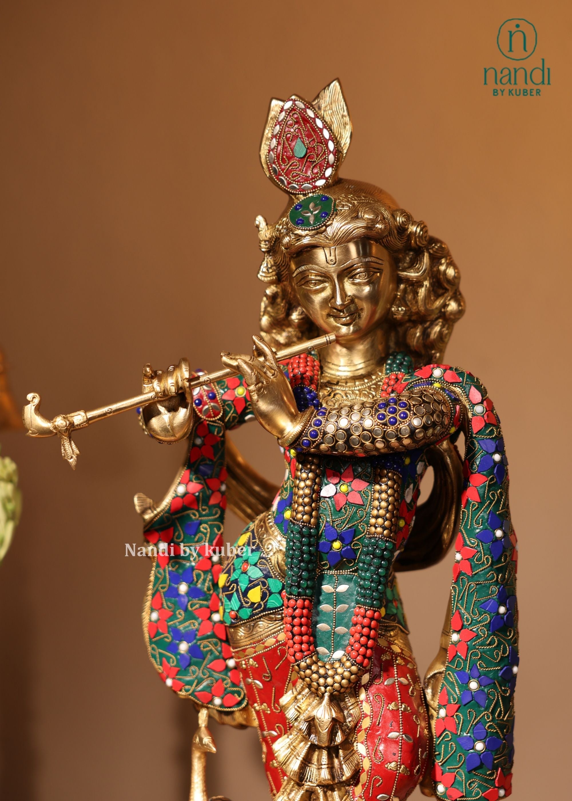 Brass Krishna Standing Lotus Base - side view