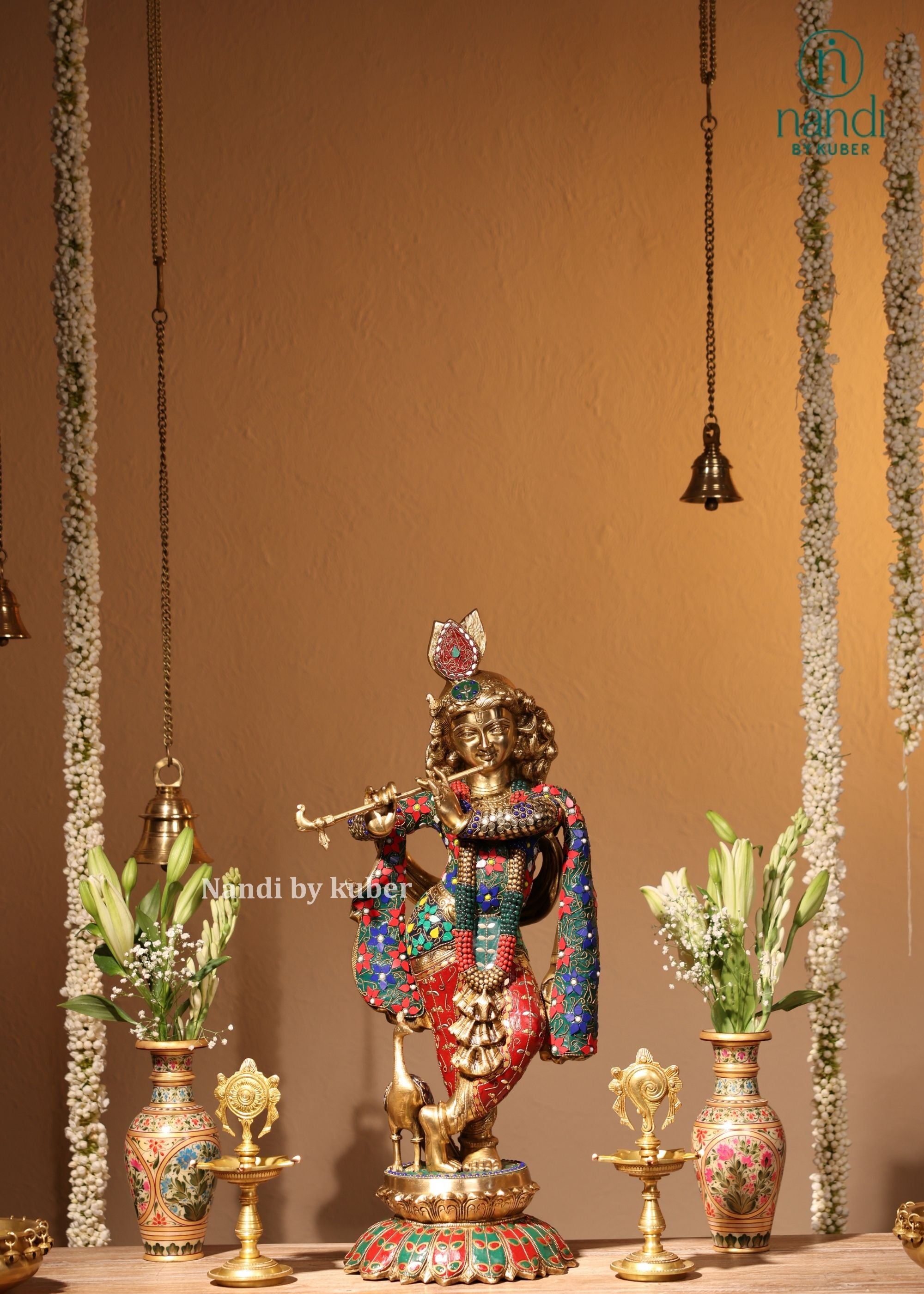 Brass Krishna Standing Lotus Base - lifestyle view