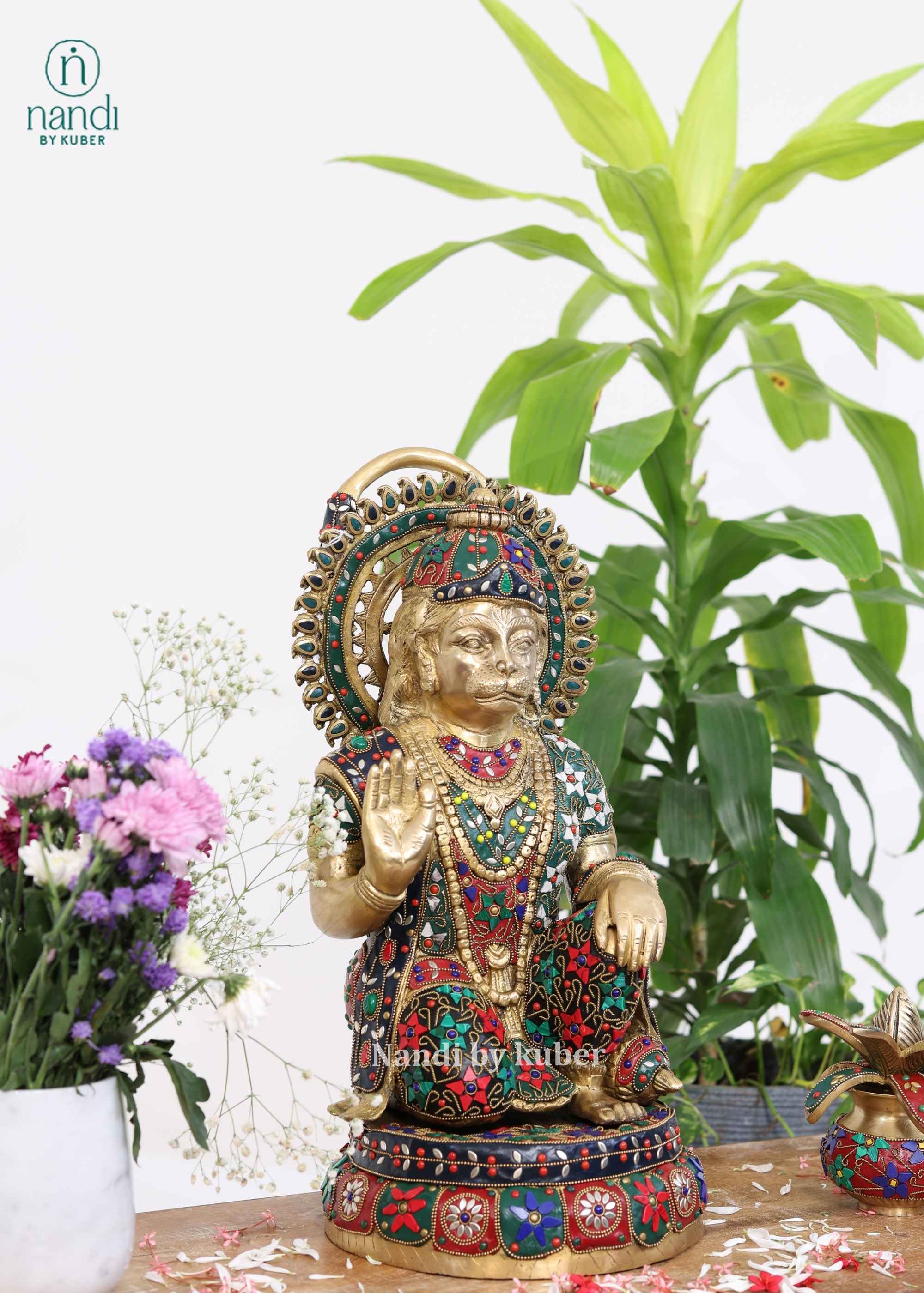 Brass Hanuman Sitting Round Base - front view