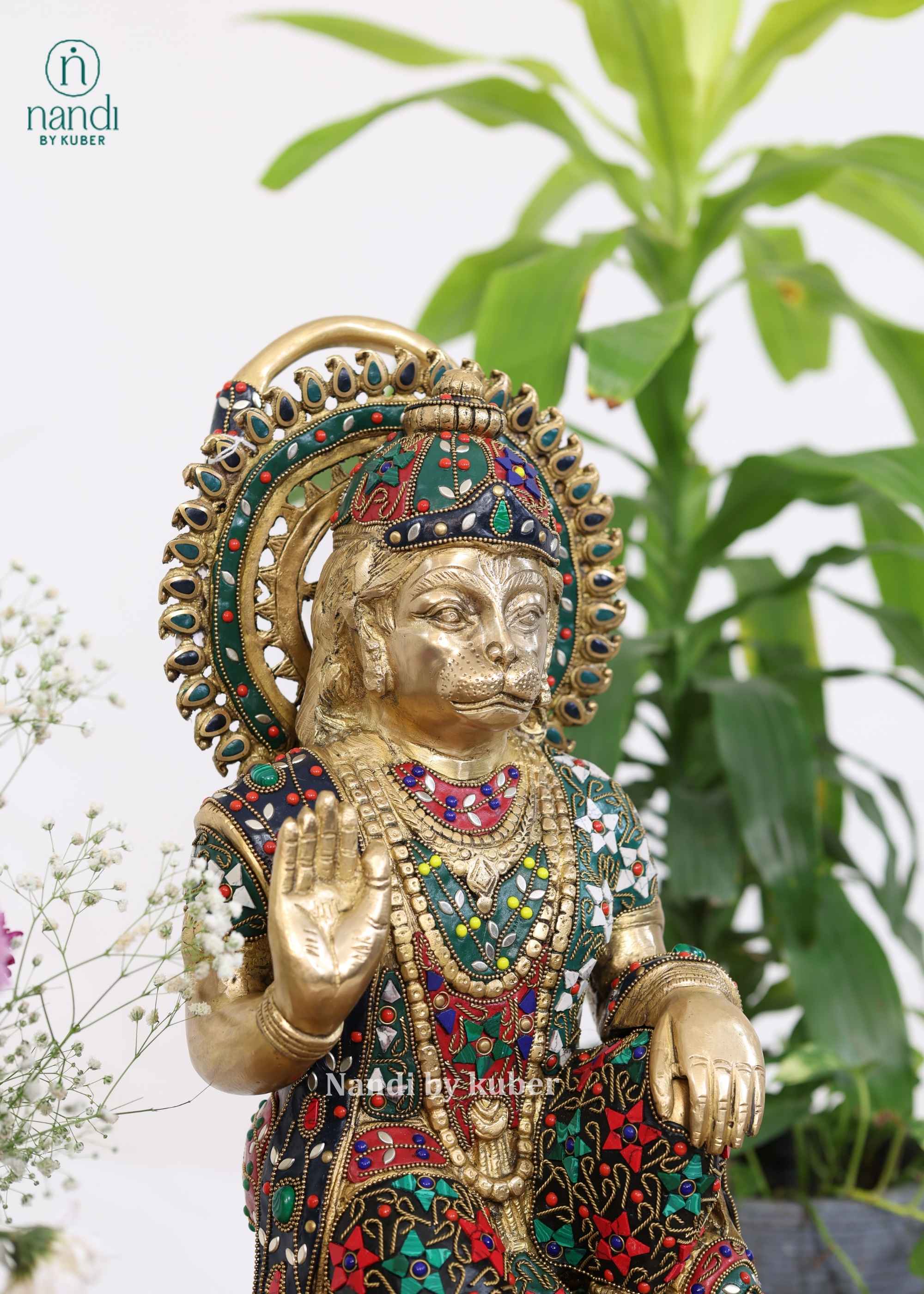 Brass Hanuman Sitting Round Base - lifestyle view