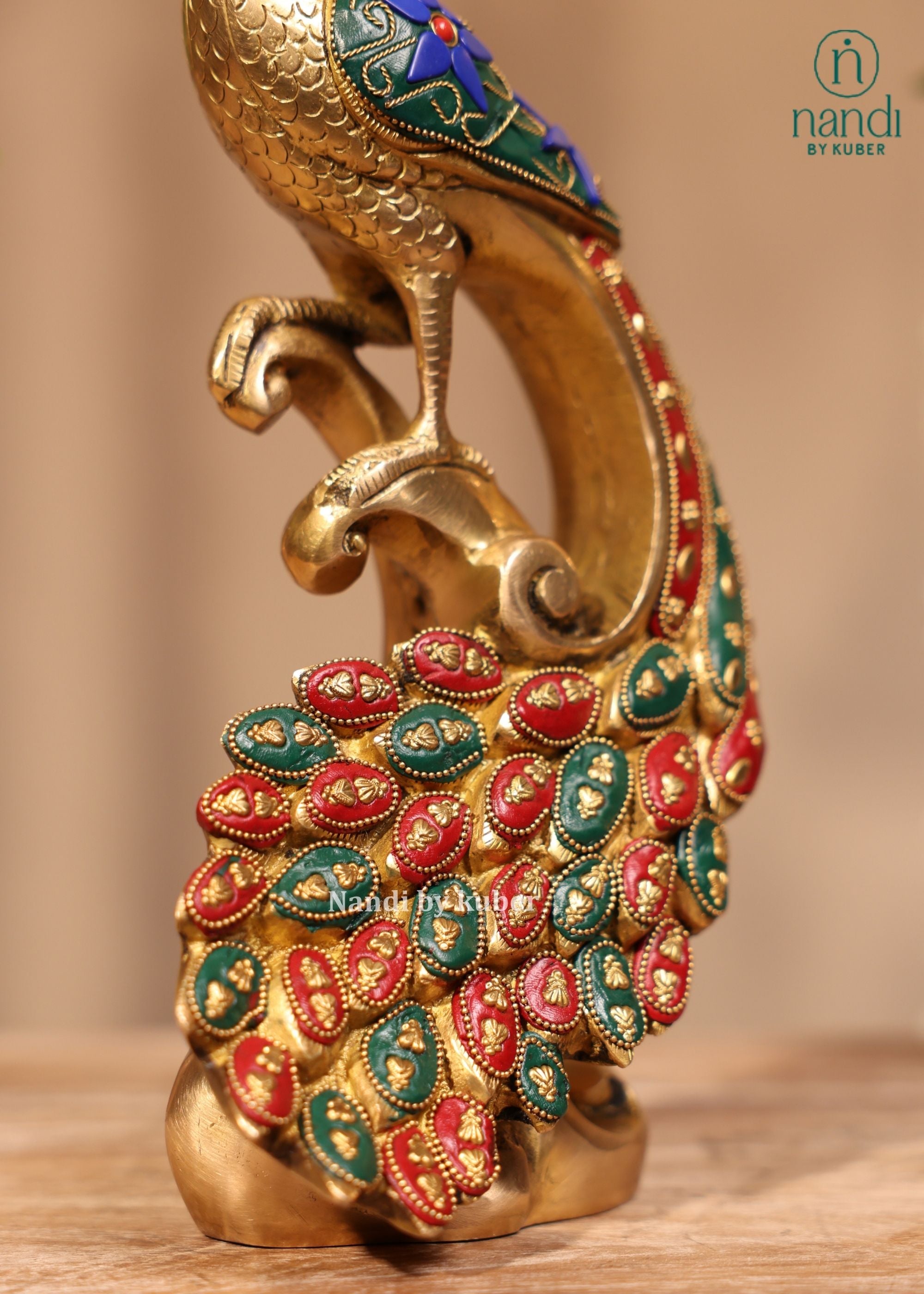 Brass Peacock On Branch - lifestyle view