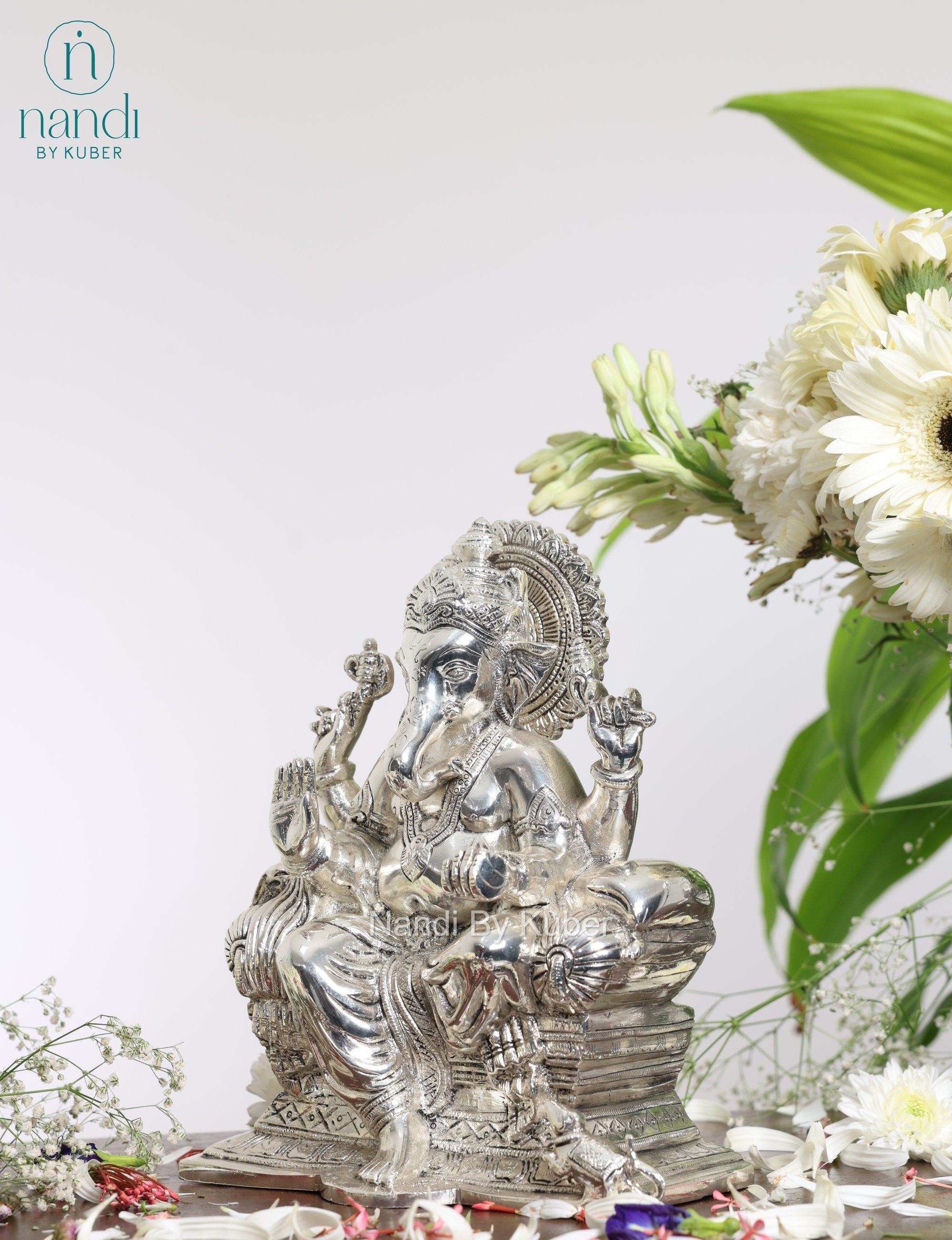 Brass Ganesha Sitting On Singhasan - detail view