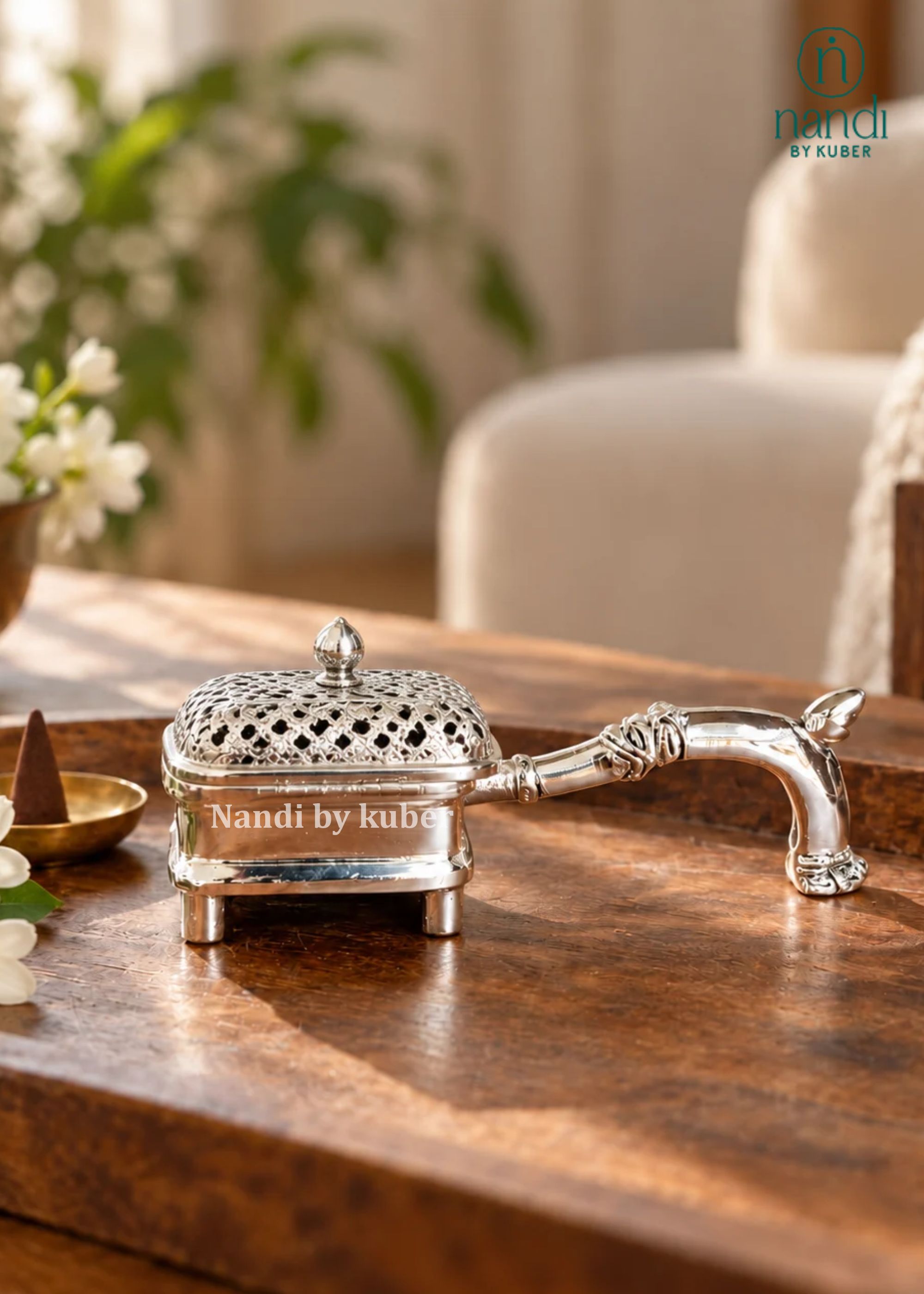 Brass Dhoop Burner With Handle - angle 4
