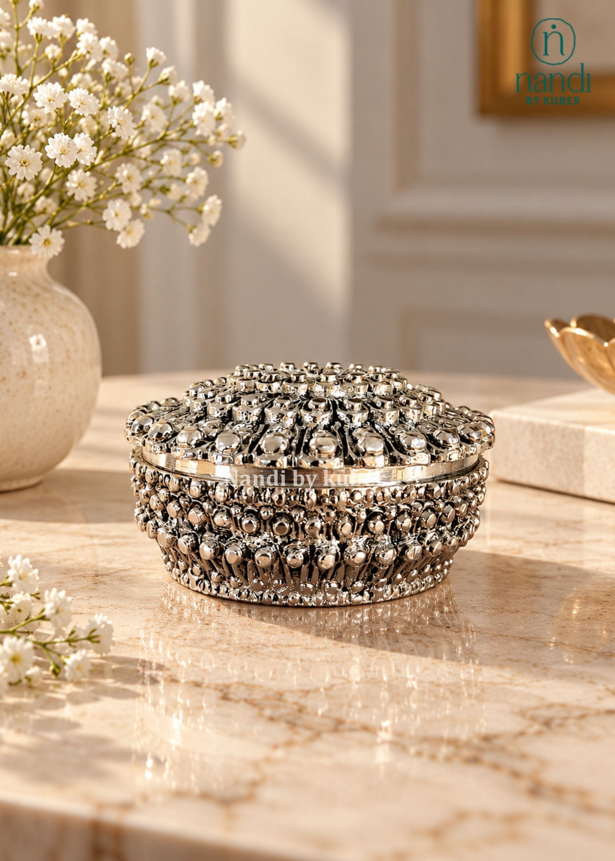 Brass Jewellery Box Round - angle 2