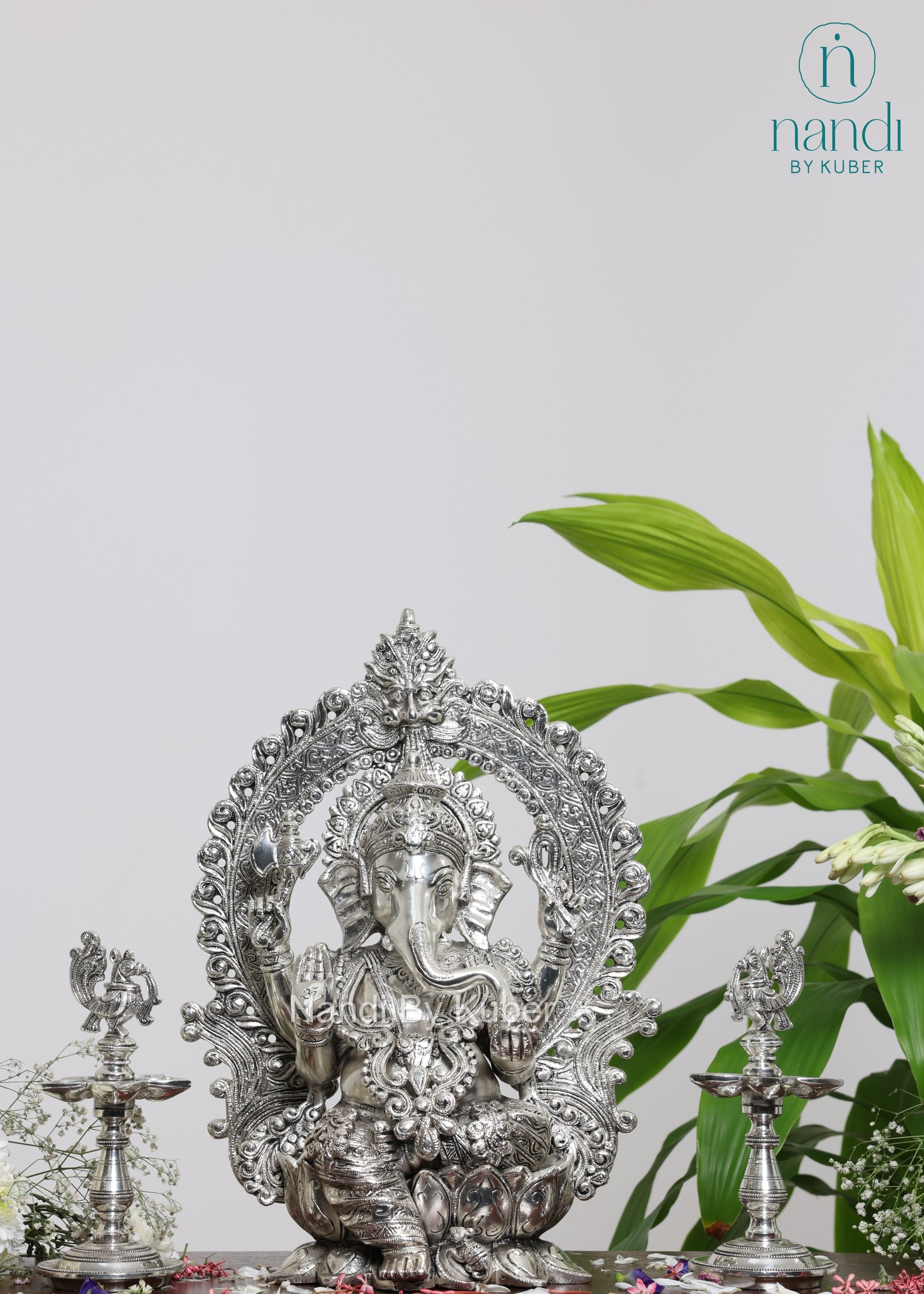 Brass Special Silver Plating Ganesha Arch Lotus - front view