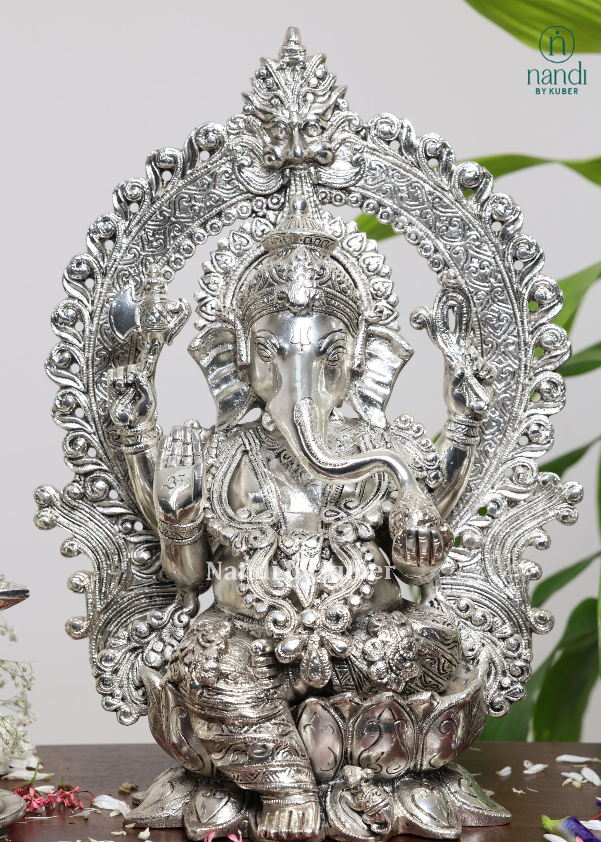 Brass Special Silver Plating Ganesha Arch Lotus - side view