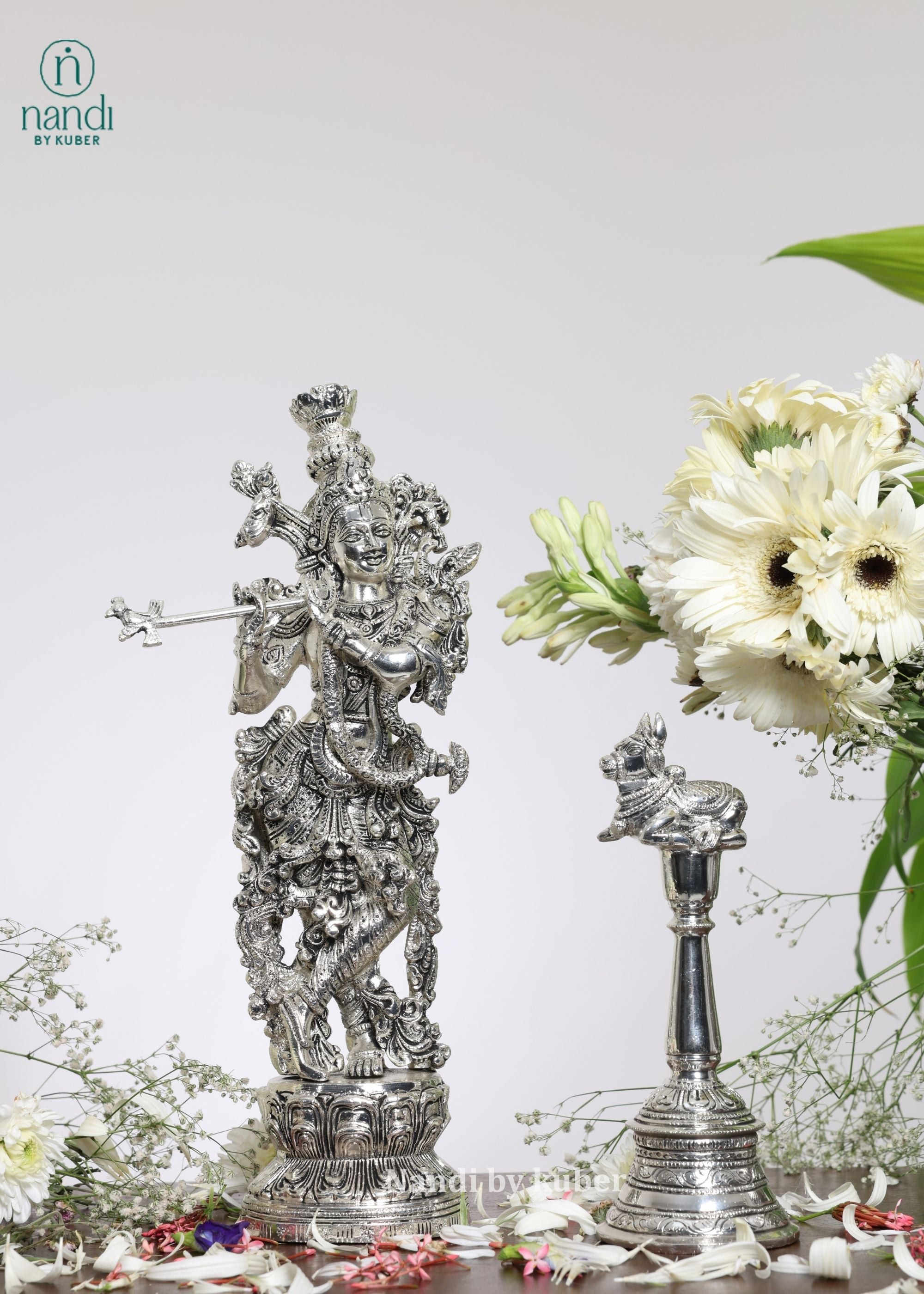 Brass Special Silver Plating Krishna - front view
