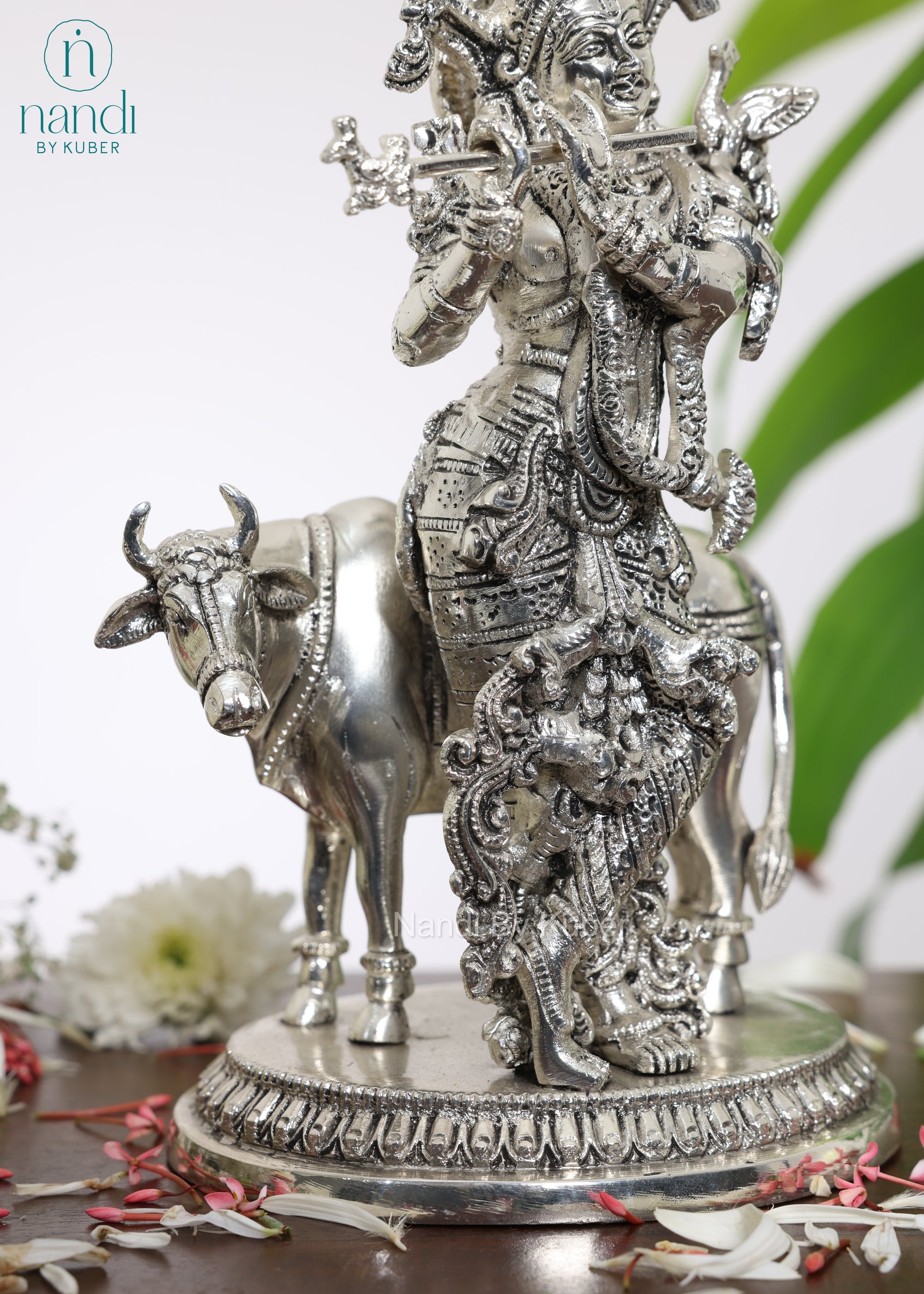 Brass Special Silver Plating Krishna Cow - lifestyle view