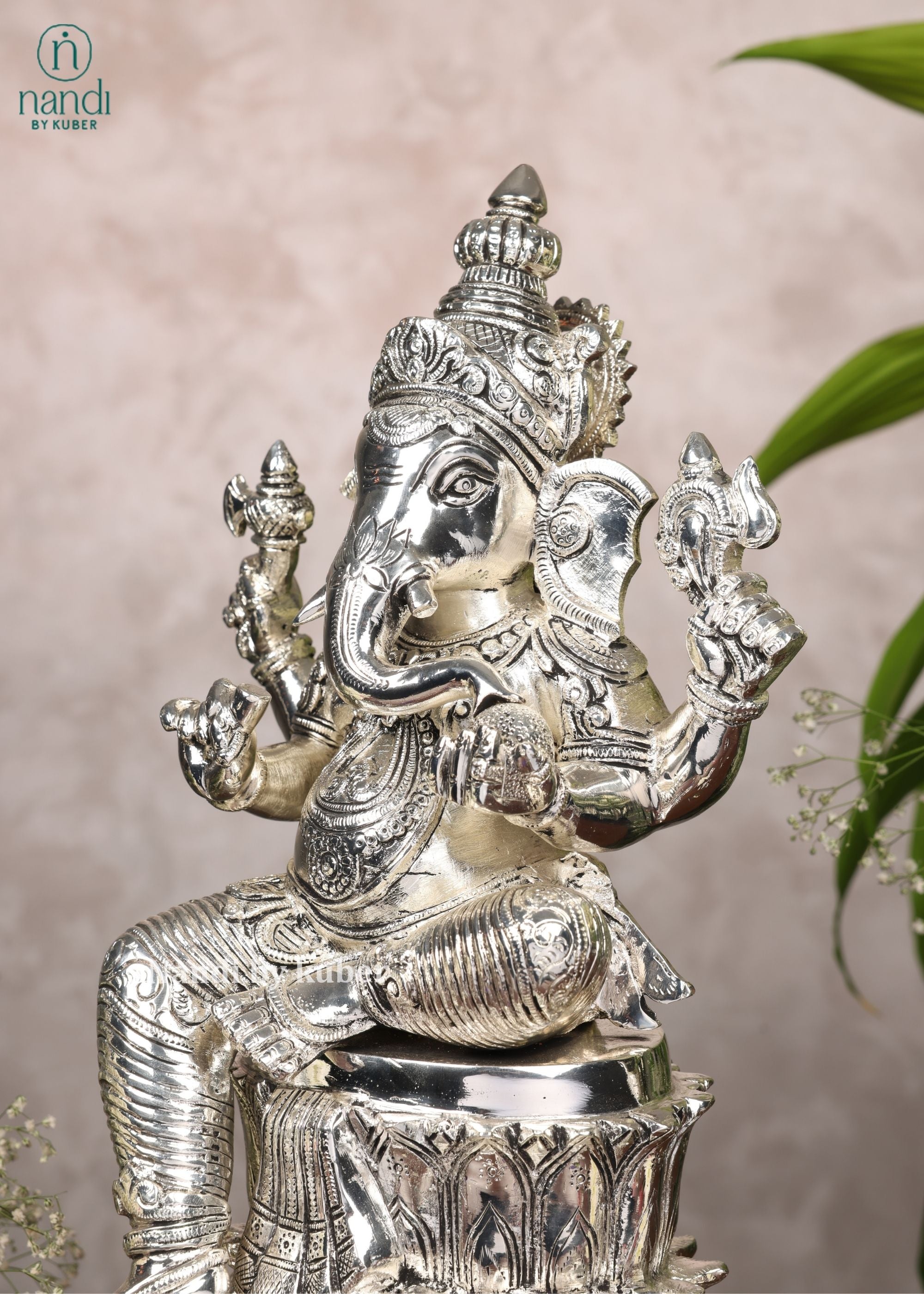 Brass Special Silver Plating Ganesha Sitting On Lotus - lifestyle view