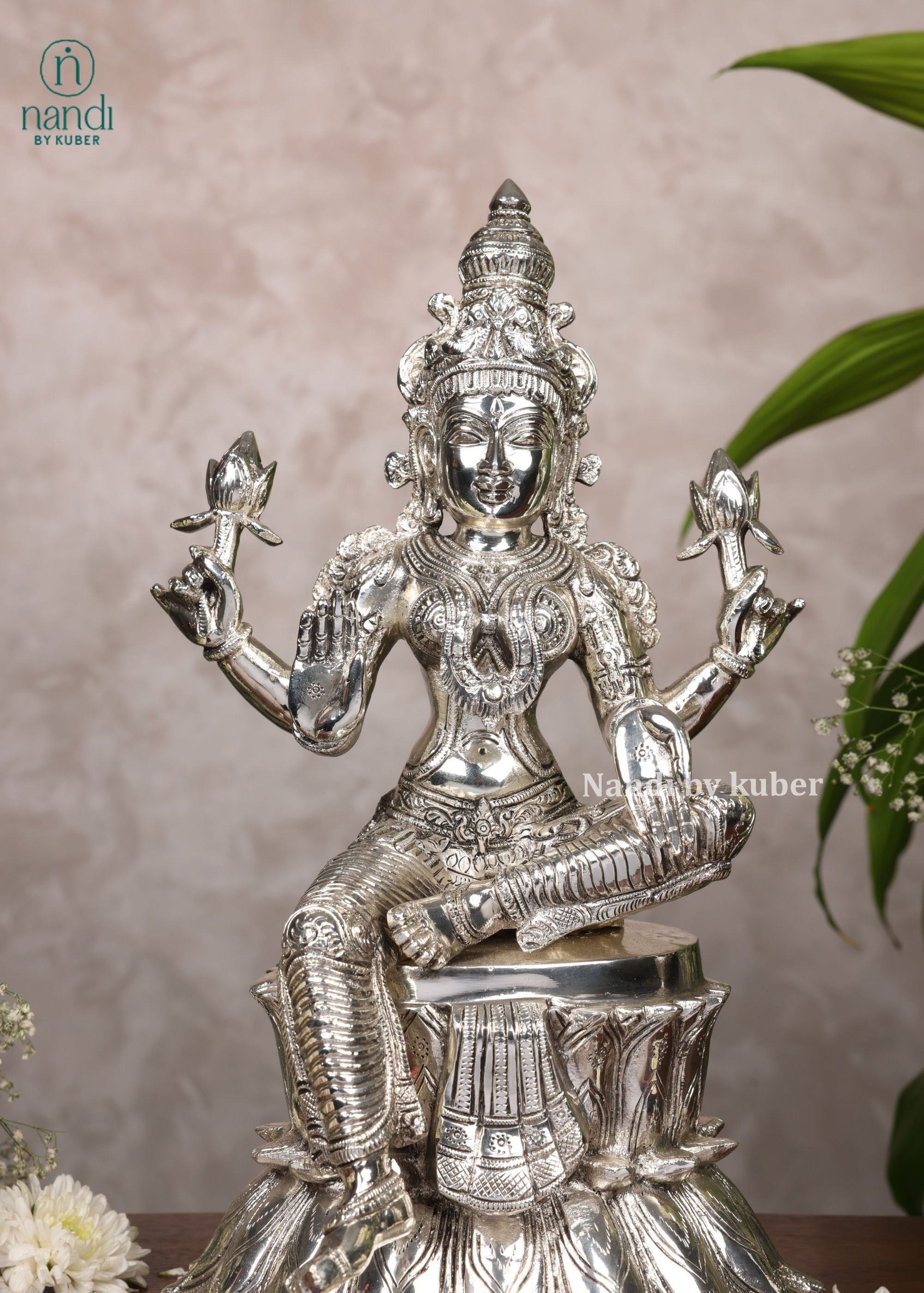 Brass Special Silver Plating Laxmi Sitting On Lotus - lifestyle view
