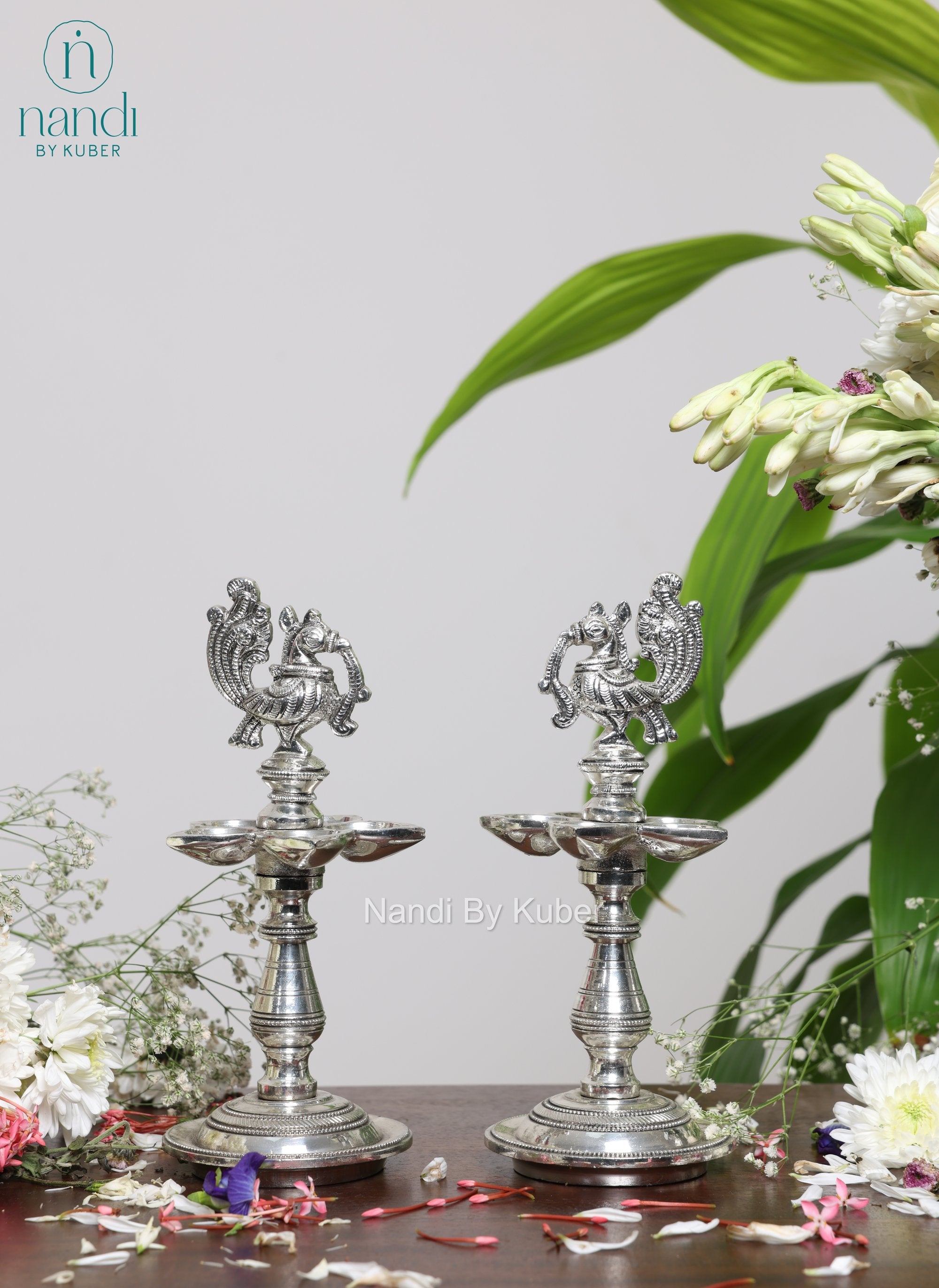 Brass Special Silver Plating Annam Diya - front view