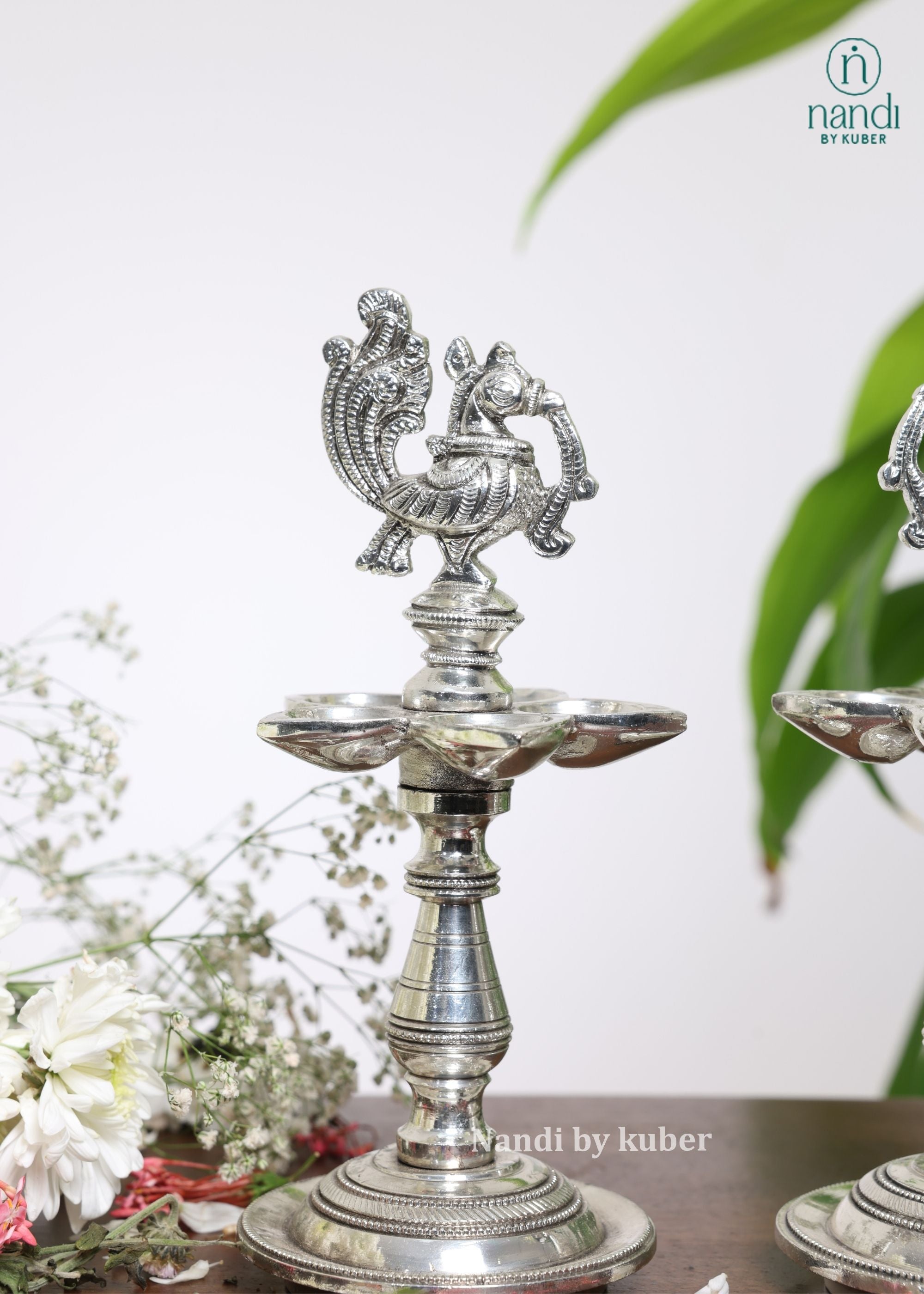 Brass Special Silver Plating Annam Diya - side view