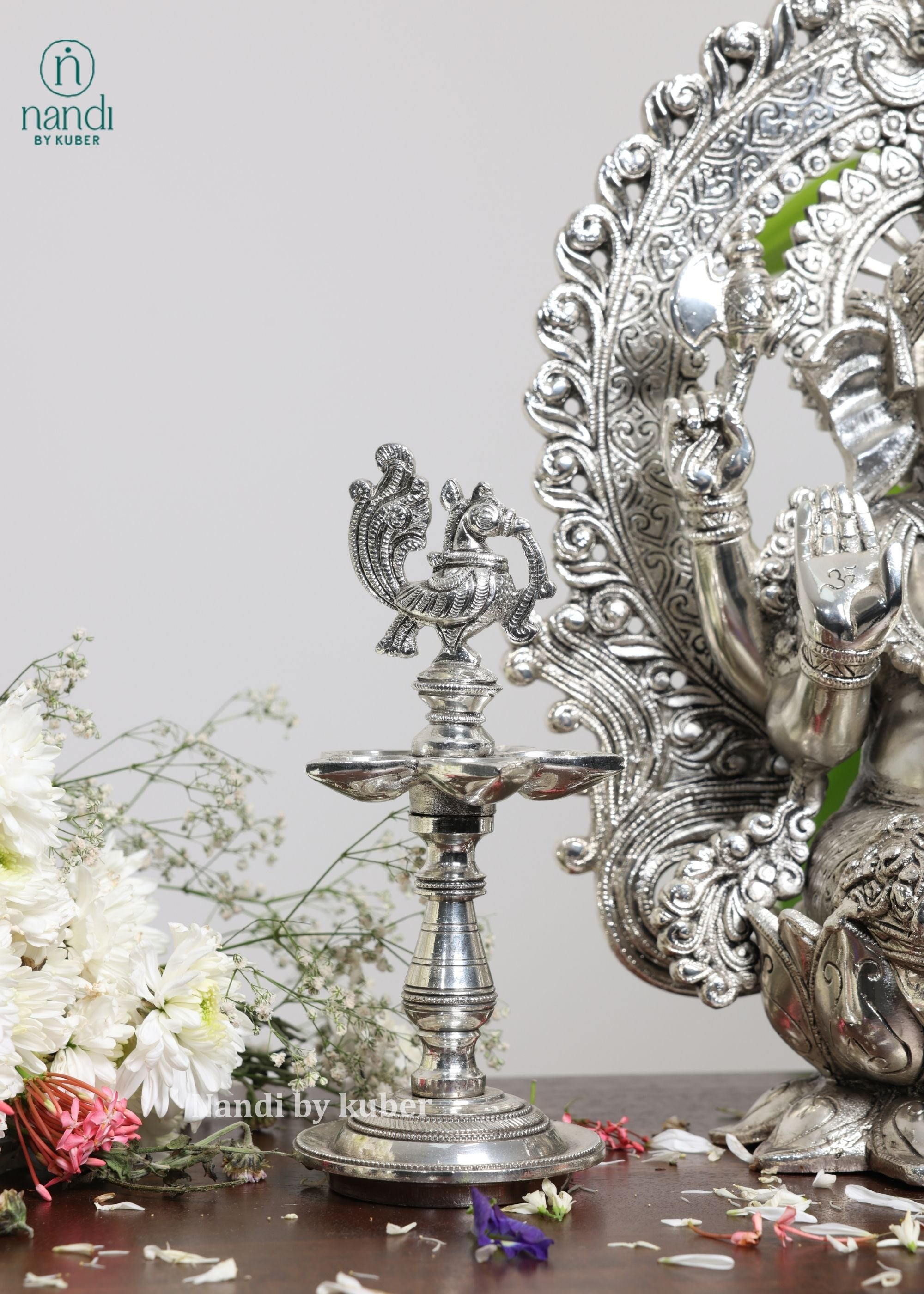 Brass Special Silver Plating Annam Diya - detail view