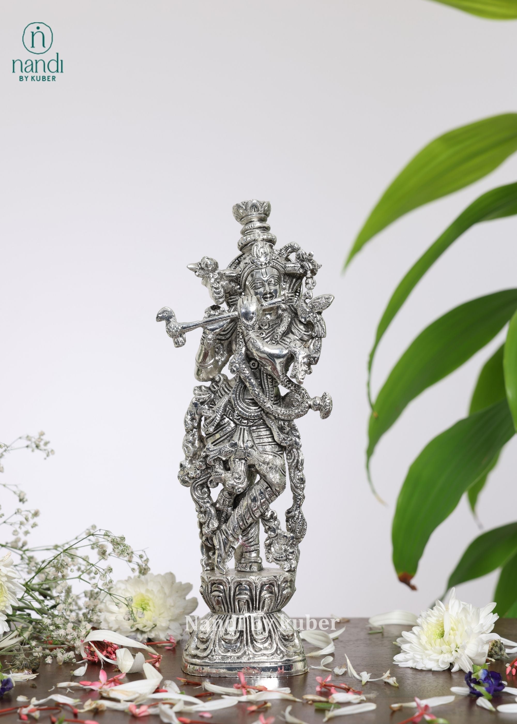 Brass Special Silver Plating Krishna Standing - lifestyle view