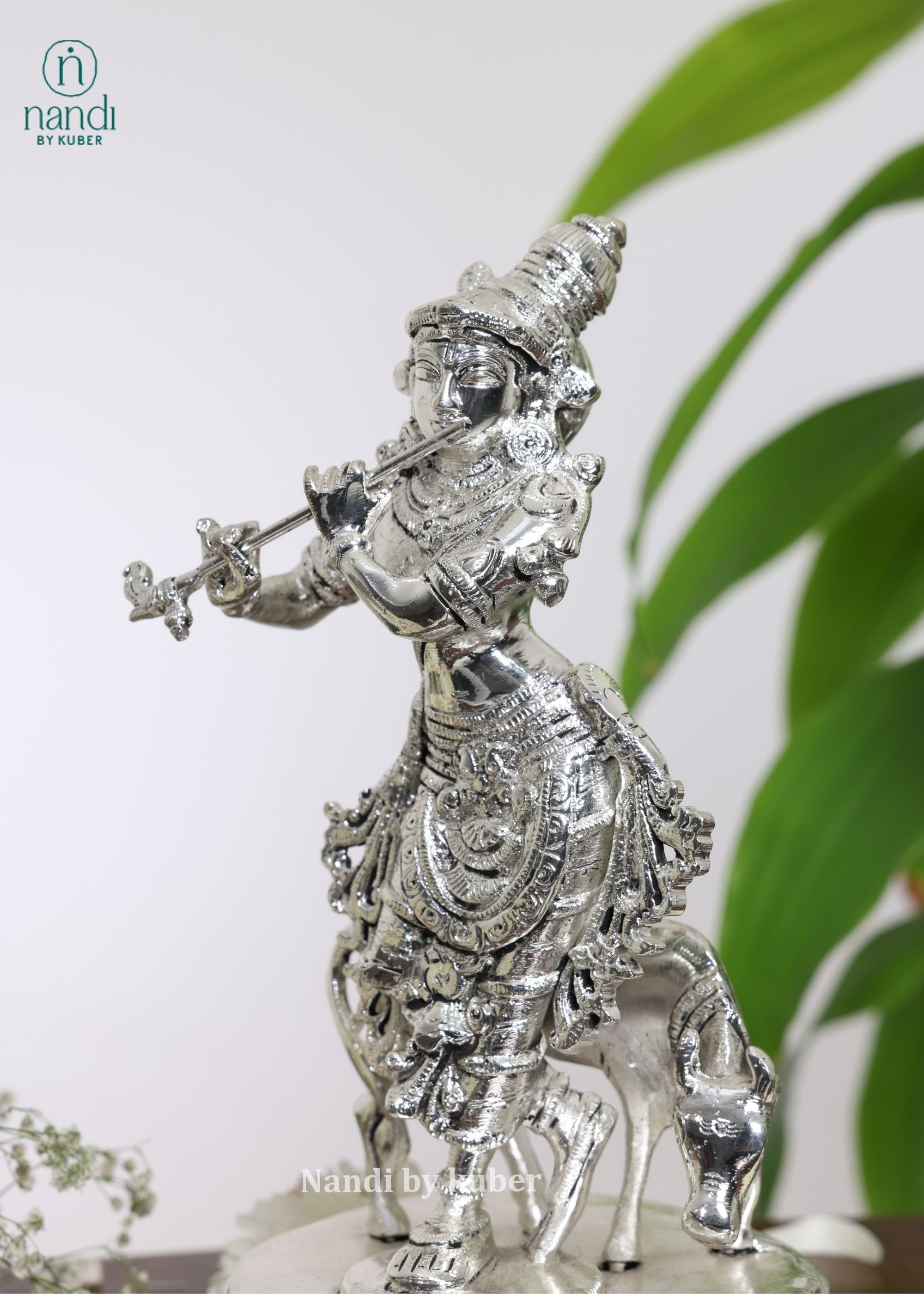 Brass Special Silver Plating Cow Krishna - detail view