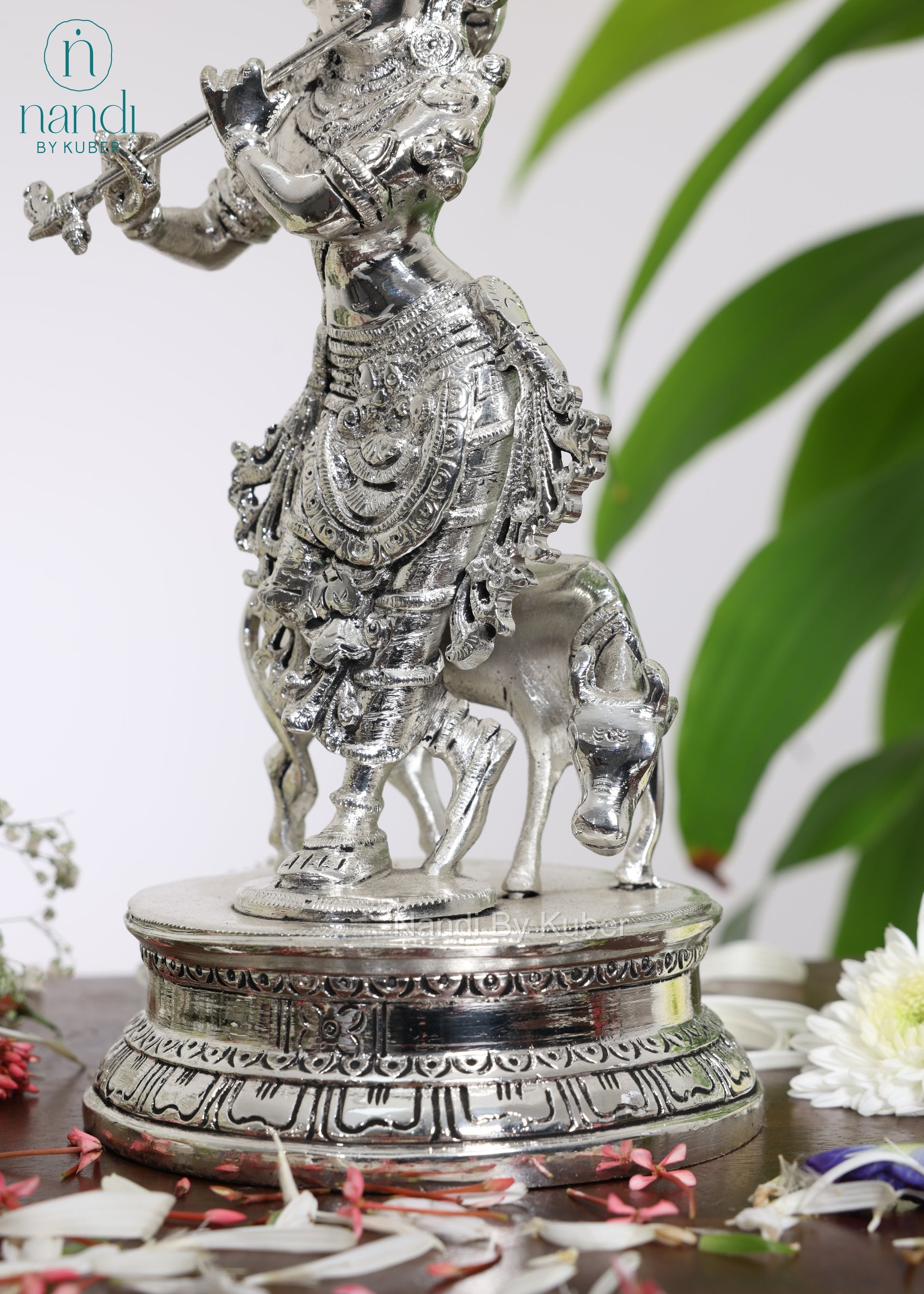 Brass Special Silver Plating Cow Krishna - lifestyle view