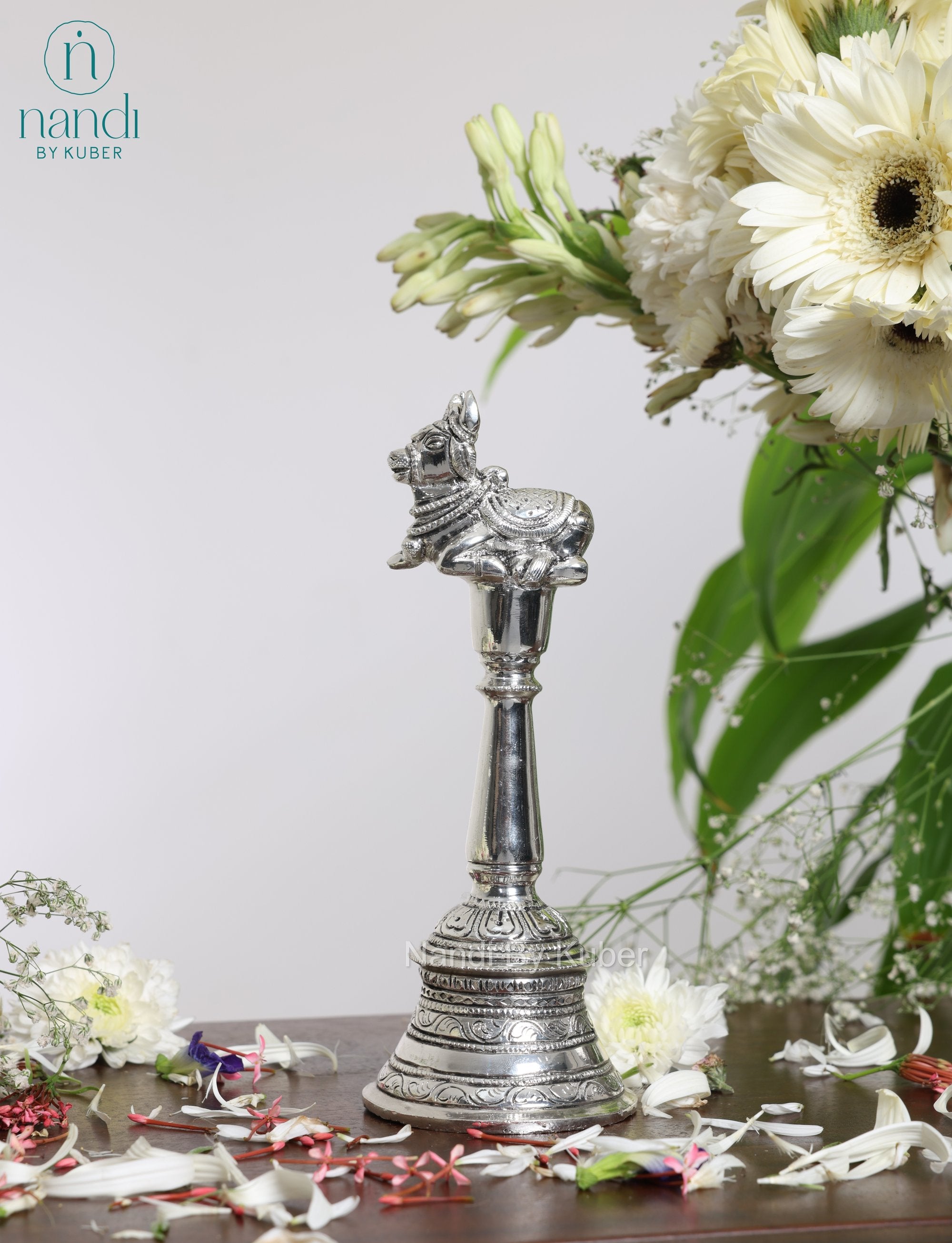 Brass Special Silver Plating Nandi Bell - front view