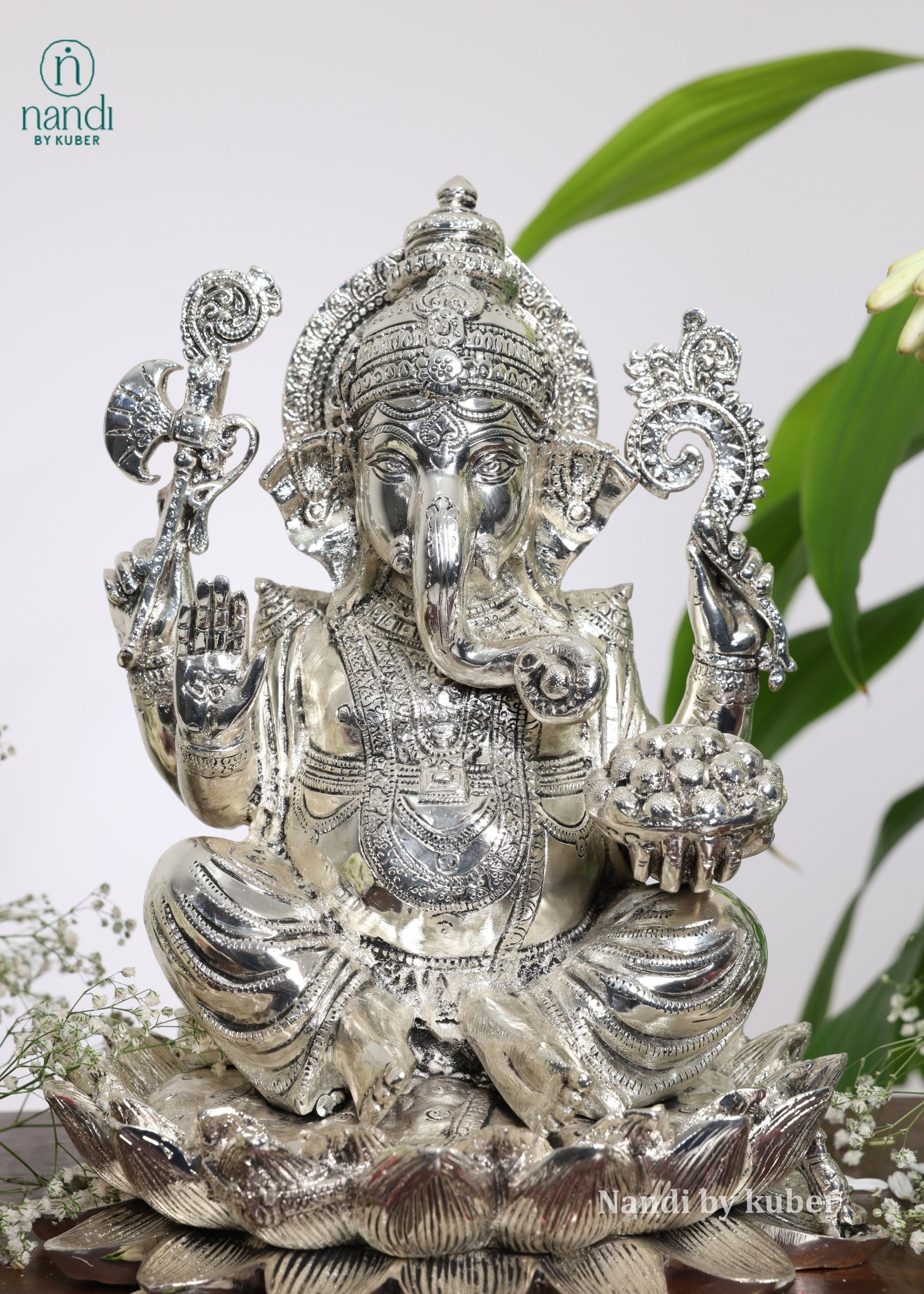 Brass Lotus Ganesh - side view